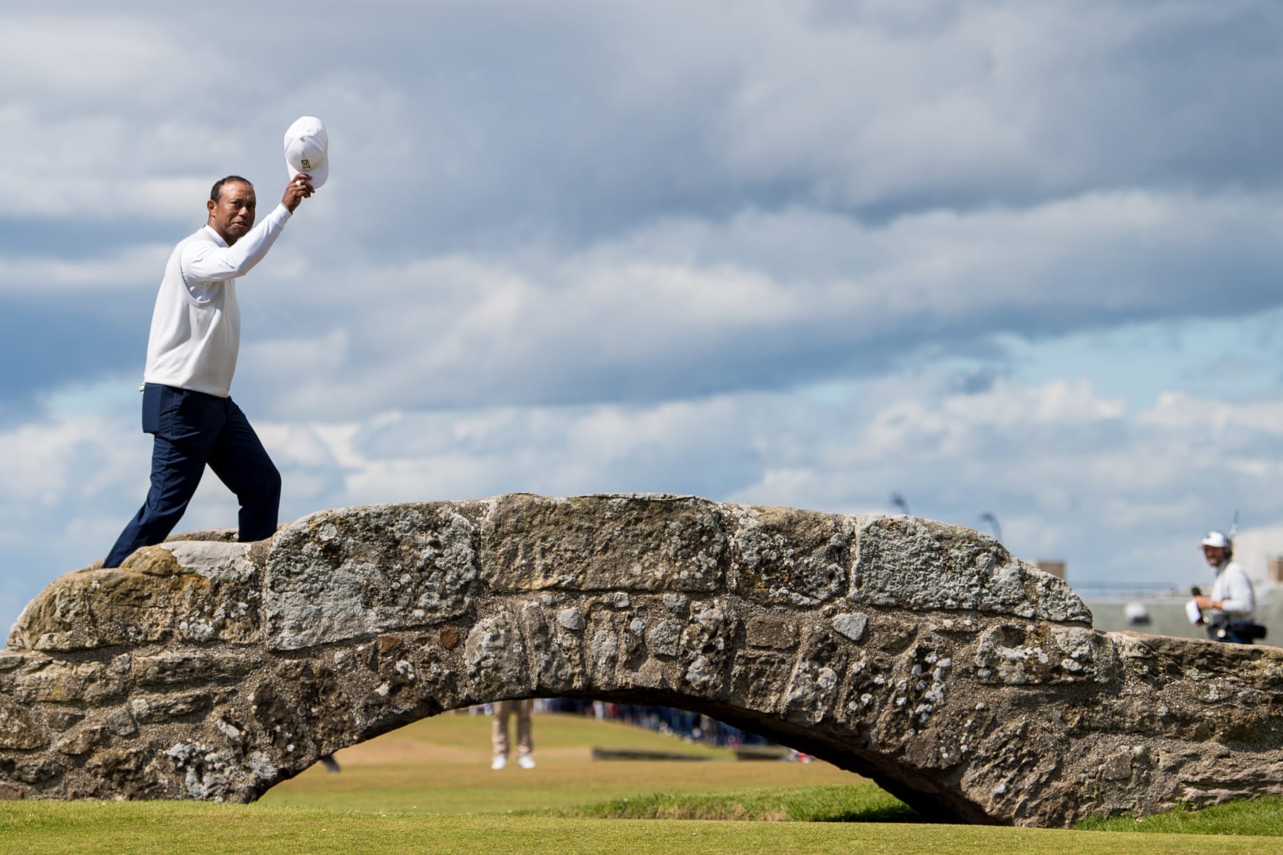ST ANDREWS, SCOTLAND - JULY 15: Tiger Woods of the United States walks down the 18th during Day Two of The 150th Open at St Andrews Old Course on July 15, 2022 in St Andrews, Scotland. (Photo by Ross Parker/SNS Group via Getty Images)