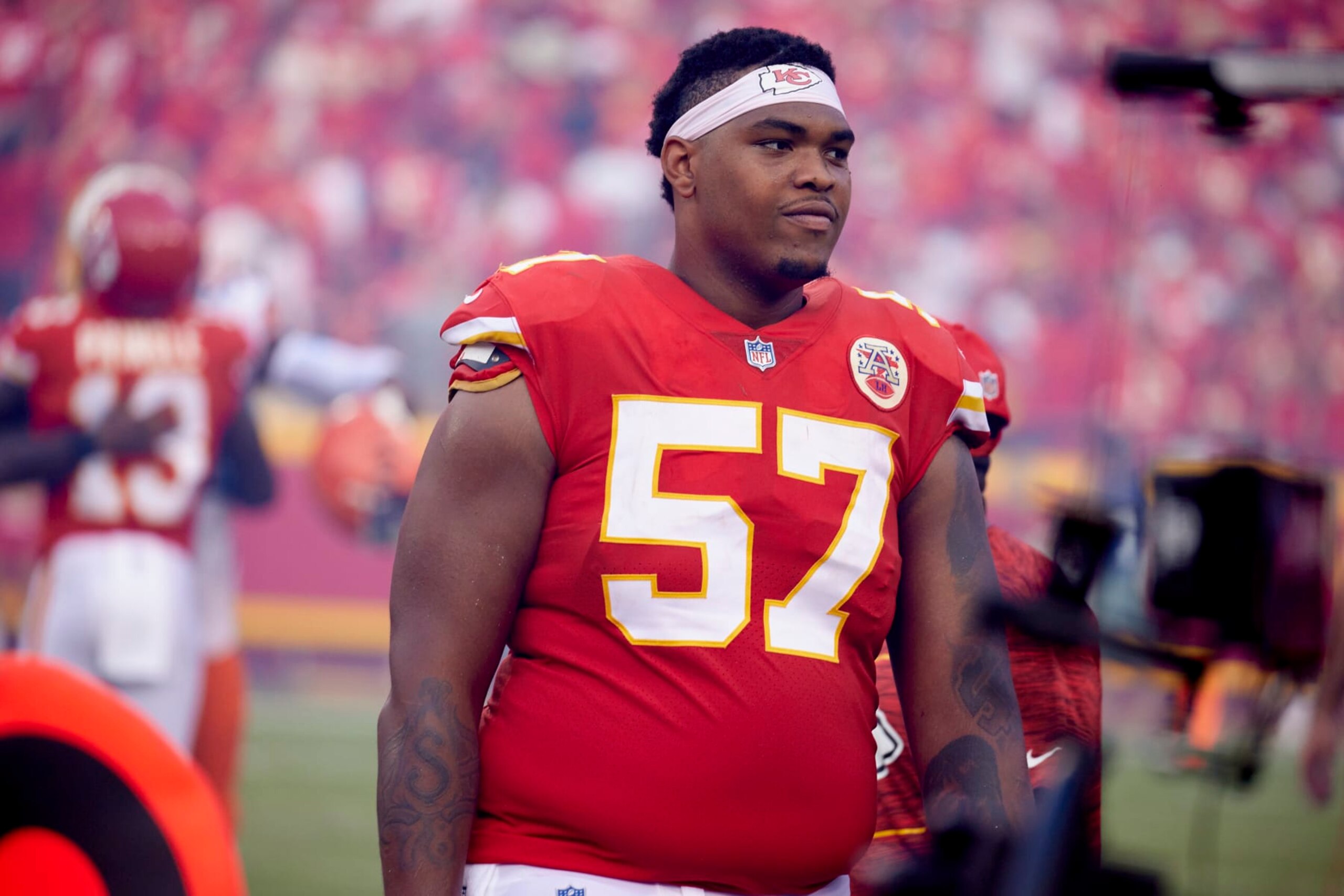 Football: Kansas City Chiefs  Orlando Brown (57) during game vs Cleveland Browns at Arrowhead Stadium. Kansas City, MO 9/12/2021 CREDIT: David E. Klutho (Photo by David E. Klutho/Sports Illustrated via Getty Images) (Set Number: X163794 TK1)