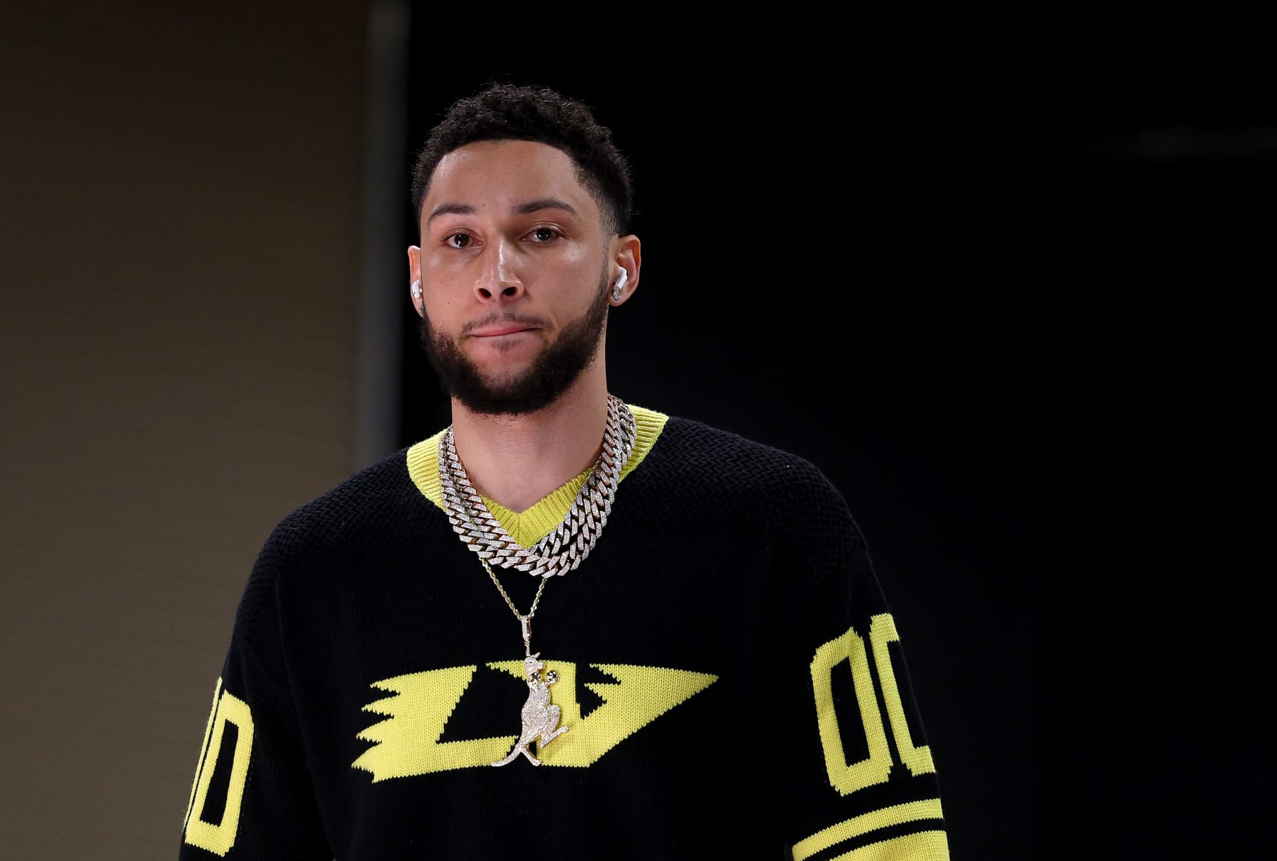 PHILADELPHIA, PENNSYLVANIA - MARCH 10:  Ben Simmons #10 of the Brooklyn Nets walks in the visitor entrance before the game against the Philadelphia 76ers at Wells Fargo Center on March 10, 2022 in Philadelphia, Pennsylvania. NOTE TO USER: User expressly acknowledges and agrees that, by downloading and or using this photograph, User is consenting to the terms and conditions of the Getty Images License Agreement. (Photo by Elsa/Getty Images)