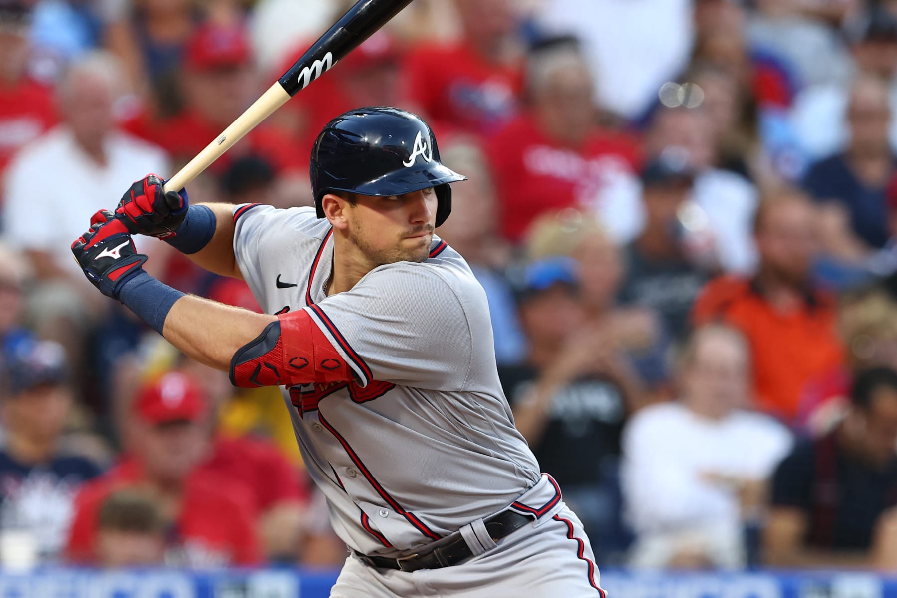 PHILADELPHIA, PA - JUNE 30: Austin Riley #27 of the Atlanta Braves in action against the Philadelphia Phillies during a game at Citizens Bank Park on June 30, 2022 in Philadelphia, Pennsylvania. (Photo by Rich Schultz/Getty Images) PHILADELPHIA, PA - JUNE 30: Austin Riley #27 of the Atlanta Braves in action against the Philadelphia Phillies during a game at Citizens Bank Park on June 30, 2022 in Philadelphia, Pennsylvania. (Photo by Rich Schultz/Getty Images)
