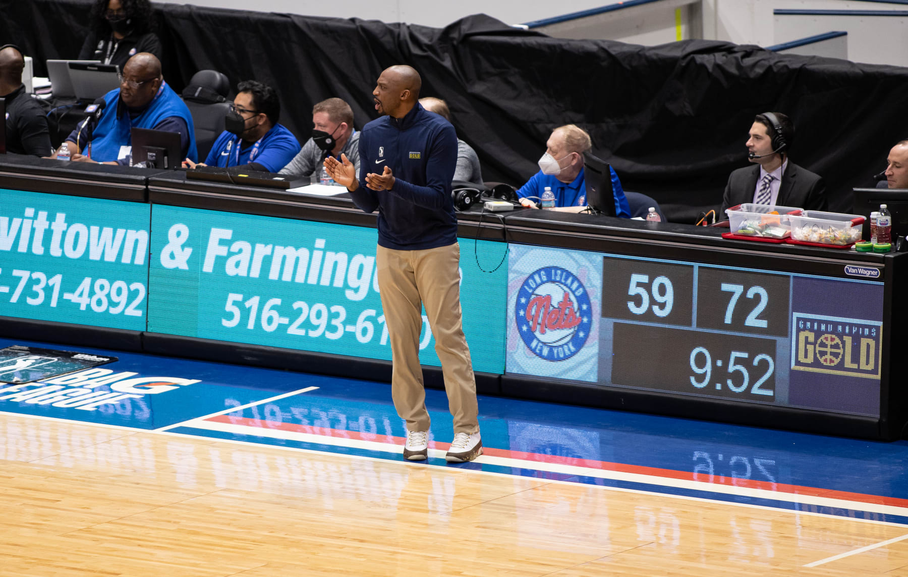 UNIONDALE, NY - MARCH 9: Head Coach Jason Terry of the Grand Rapids Gold during the game against the Long Island Nets on March 9, 2022 at NYCB Live's Nassau Coliseum (Uniondale) in Uniondale, New York. NOTE TO USER: User expressly acknowledges and agrees that, by downloading and or using this photograph, User is consenting to the terms and conditions of the Getty Images License Agreement. Mandatory Copyright Notice: Copyright 2022 NBAE (Photo by KeShawn Ennis/NBAE via Getty Images)