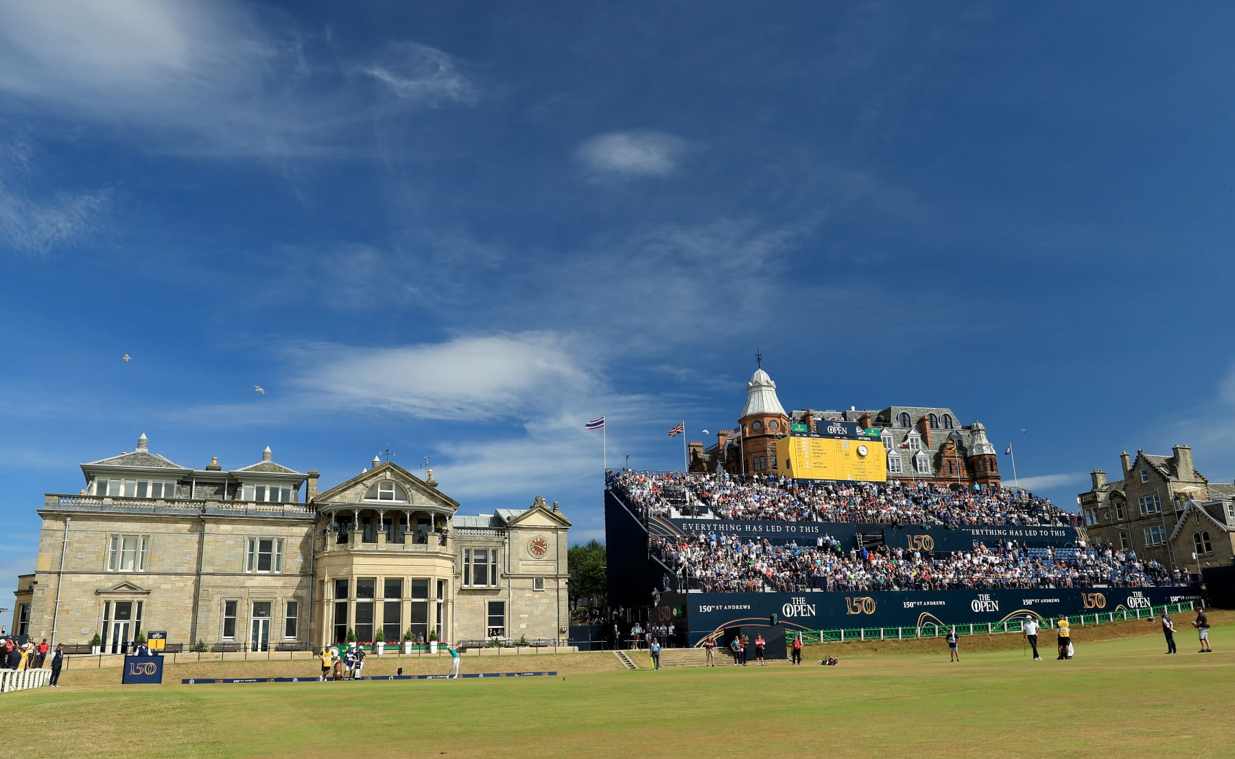 ST ANDREWS, SCOTLAND - JULY 16: Rory McIlroy of Northern Ireland plays his tee shot on the first hole during the third round of the 150th Open on The Old Course at St Andrews on July 16, 2022 in St Andrews, Scotland. (Photo by David Cannon/Getty Images)