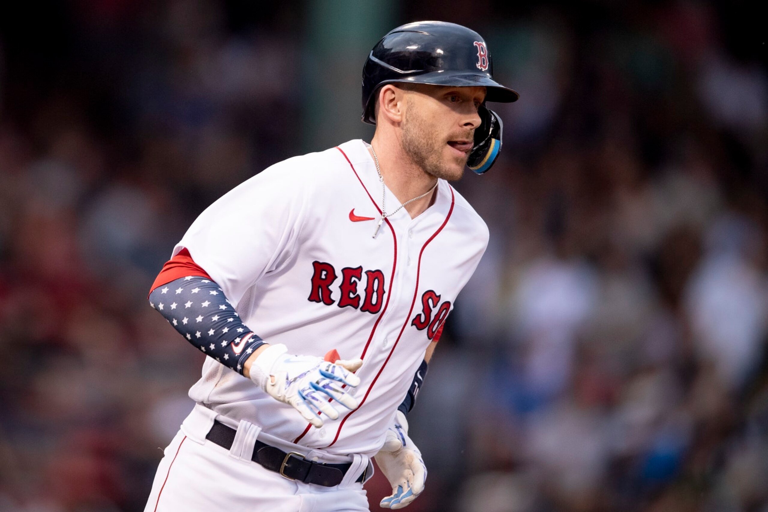 BOSTON, MA - JULY 5: Trevor Story #10 of the Boston Red Sox runs after hitting a home run during the second inning of a game against the Tampa Bay Rays on July 5, 2022 at Fenway Park in Boston, Massachusetts. (Photo by Maddie Malhotra/Boston Red Sox/Getty Images)