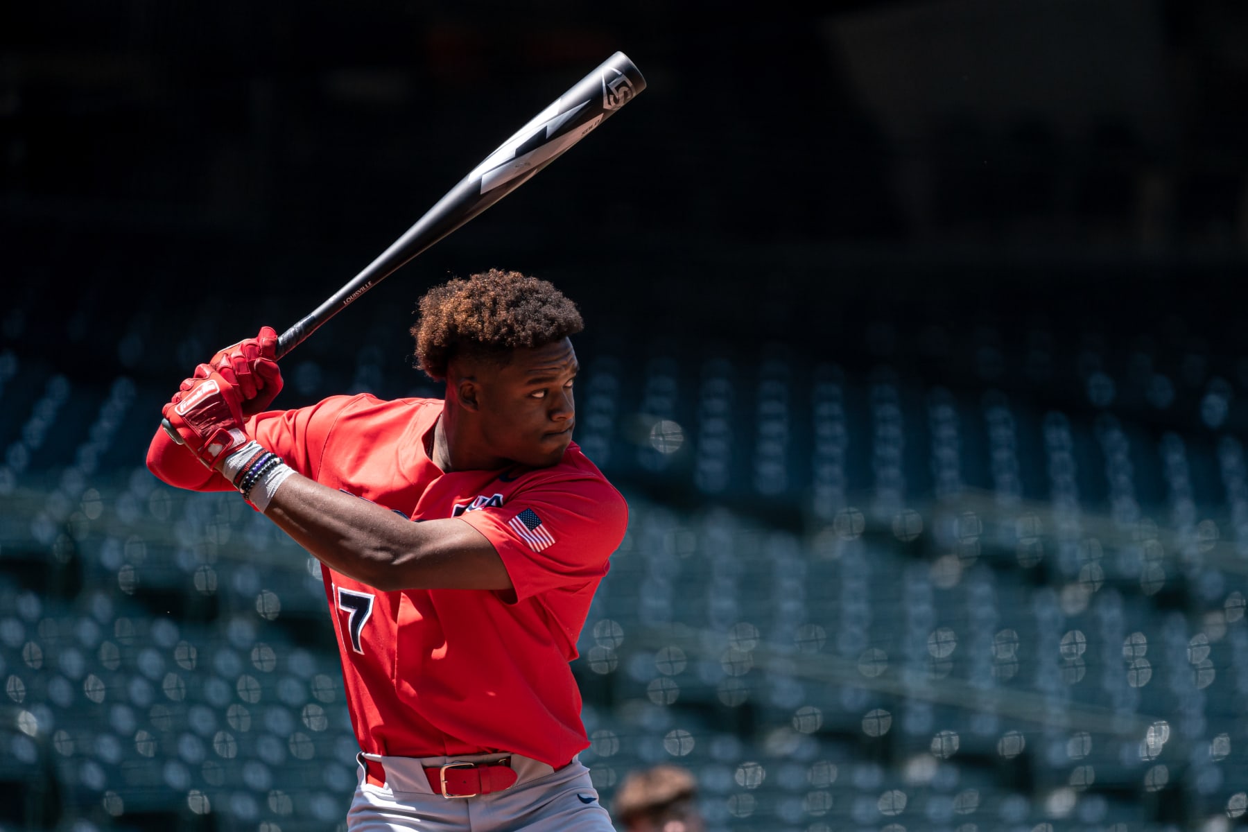 DENVER, CO - JULY 10: Elijah Green participates in the Major League Baseball All-Star High School Home Run Derby Finals at Coors Field on July 10, 2021 in Denver, Colorado. (Photo by Matt Dirksen/Colorado Rockies/Getty Images)