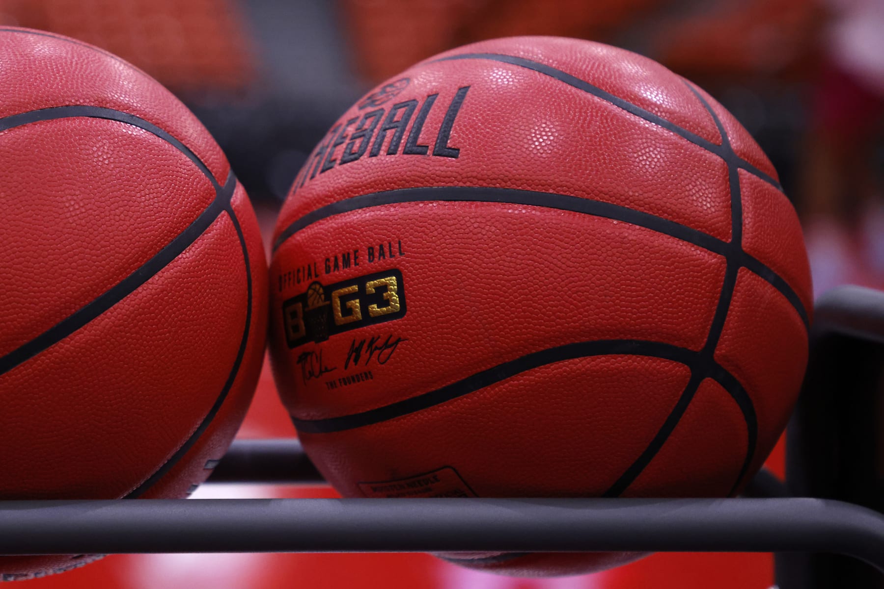 CHICAGO, ILLINOIS - JUNE 19: A detail shot of BIG3 basketballs prior to a game between the Aliens and the Enemies during Week One at Credit Union 1 Arena on June 19, 2022 in Chicago, Illinois. (Photo by Kirk Irwin/Getty Images for BIG3)