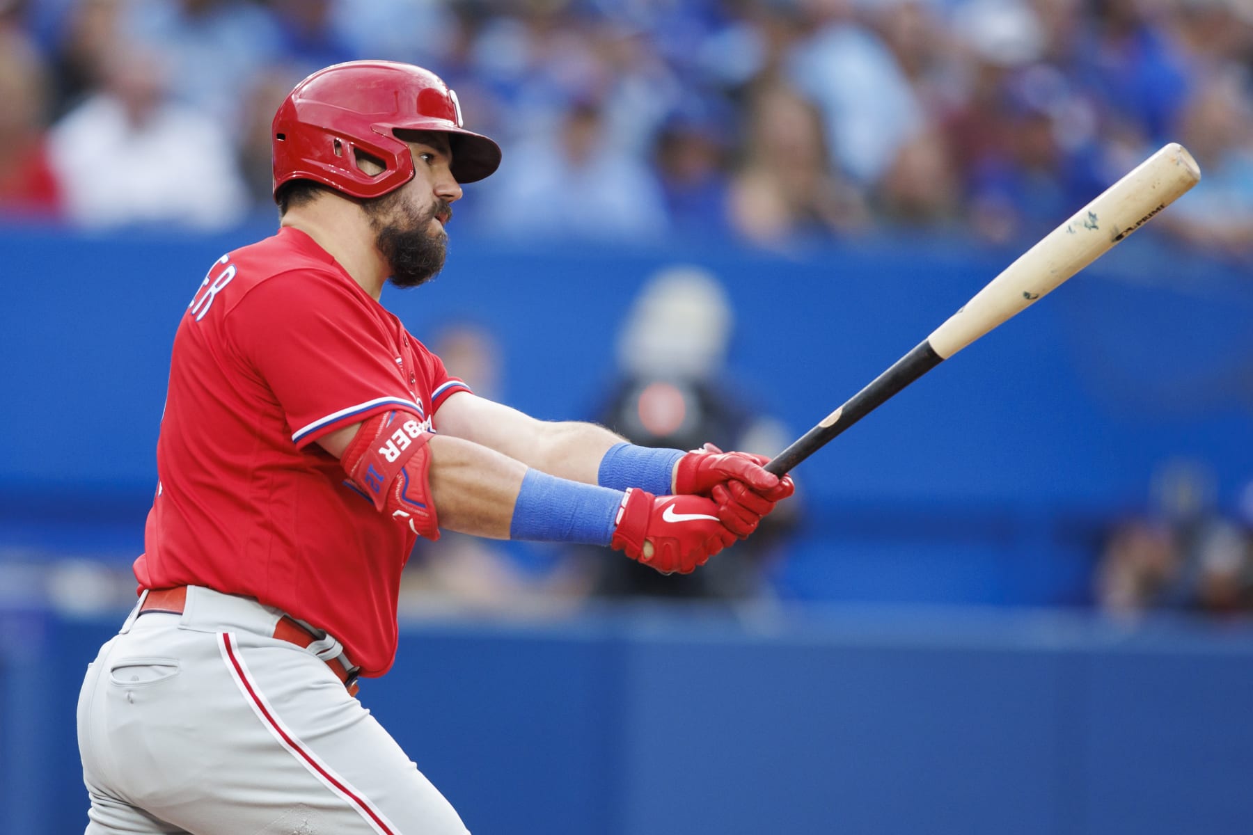 TORONTO, ON - JULY 13: Kyle Schwarber #12 of the Philadelphia Phillies at bat in the fourth inning of their MLB game against the Toronto Blue Jays at Rogers Centre on July 13, 2022 in Toronto, Canada. (Photo by Cole Burston/Getty Images)