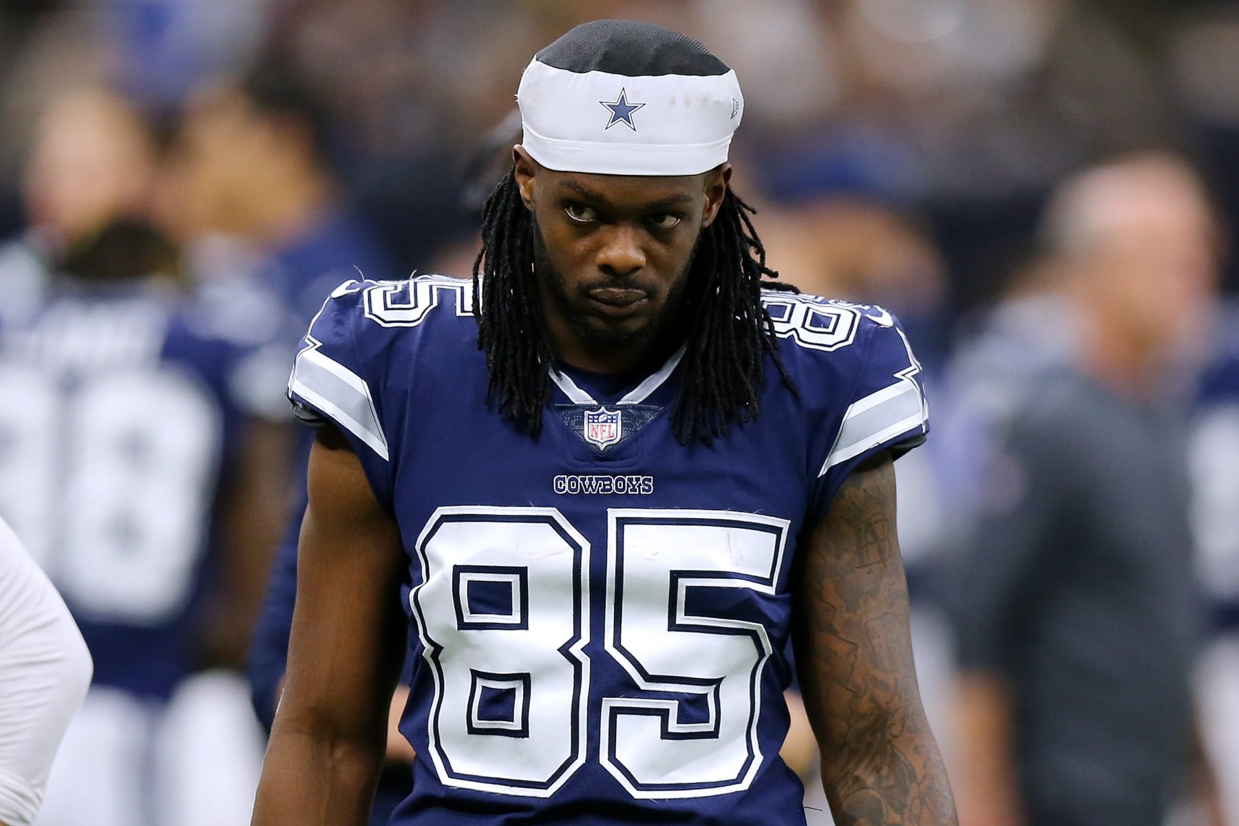 NEW ORLEANS, LOUISIANA - DECEMBER 02: Noah Brown #85 of the Dallas Cowboys reacts against the New Orleans Saints during a game at the the Caesars Superdome on December 02, 2021 in New Orleans, Louisiana. (Photo by Jonathan Bachman/Getty Images)