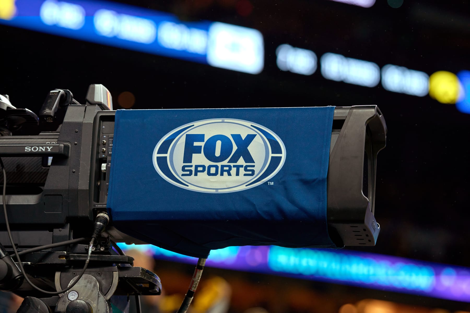 INDIANAPOLIS, IN - DECEMBER 04: A detail view of a Fox Sports logo is seen on a broadcast tv camera the Big Ten Championship Game between the Iowa Hawkeyes and the Michigan Wolverines on December 04, 2021, at Lucas Oil Stadium, in Indianapolis, IL. (Photo by Robin Alam/Icon Sportswire via Getty Images)