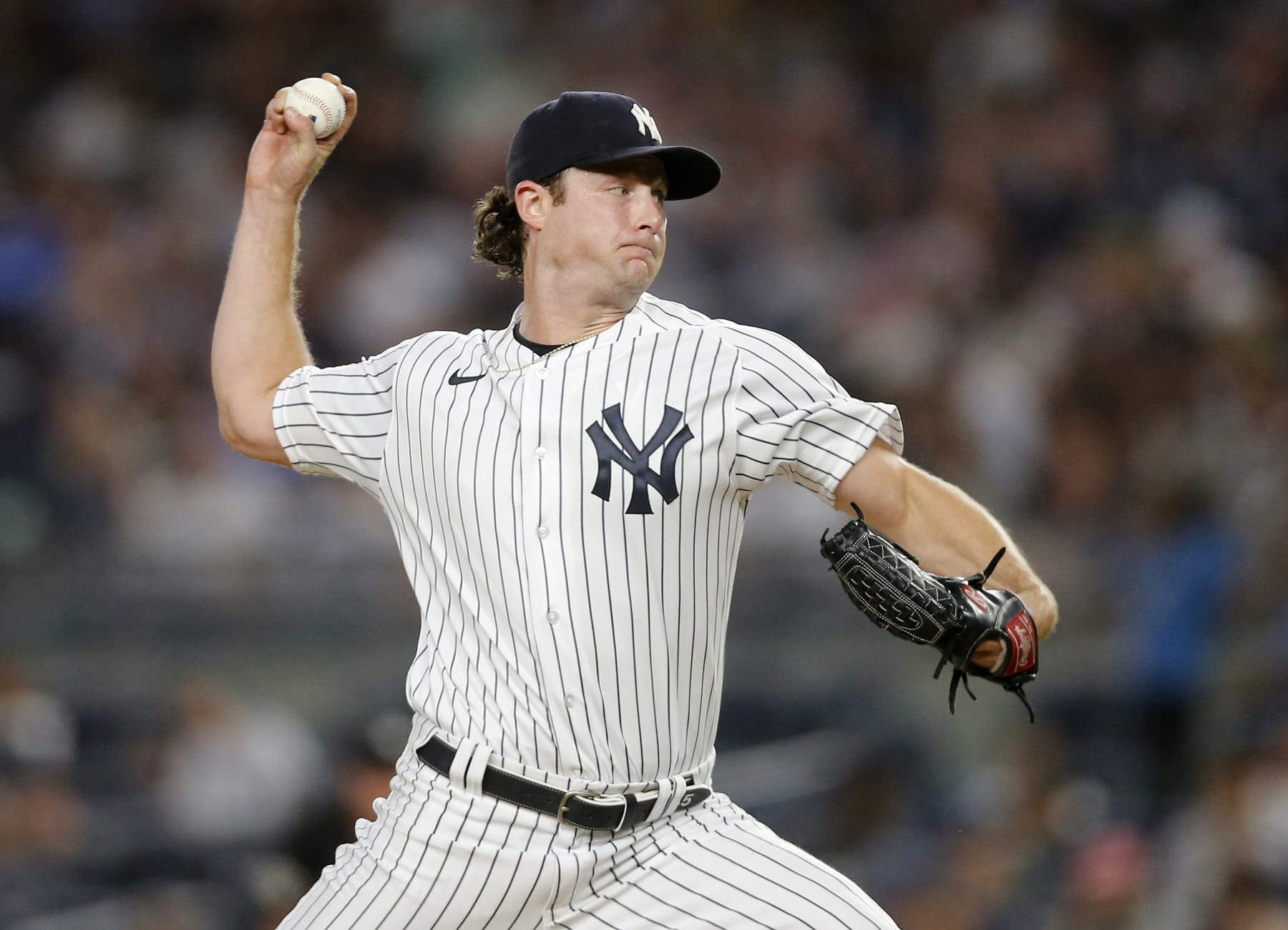NEW YORK, NEW YORK - JULY 12:  Gerrit Cole #45 of the New York Yankees in action against the Cincinnati Reds at Yankee Stadium on July 12, 2022 in New York City. The Reds defeated the Yankees 4-3. (Photo by Jim McIsaac/Getty Images)
