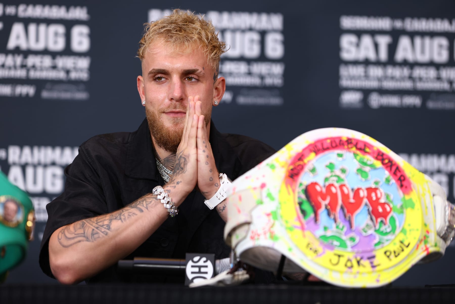 NEW YORK, NEW YORK - JULY 12: Jake Paul answers questions from the media during a press conference at Madison Square Garden on July 12, 2022 in New York City. (Photo by Mike Stobe/Getty Images)