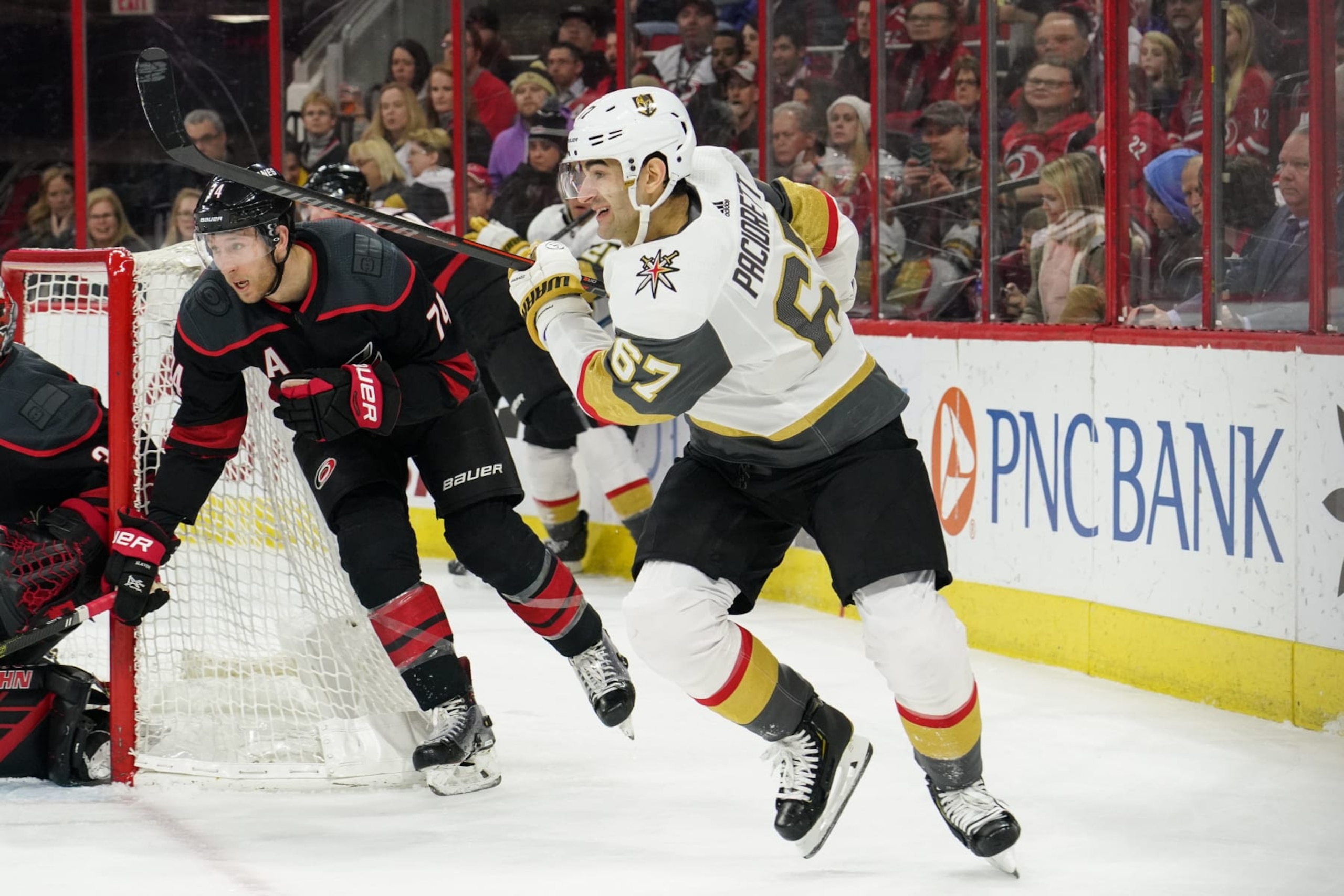 RALEIGH, NC - FEBRUARY 01: Vegas Golden Knights Left Wing Max Pacioretty (67) skates after a loose puck during a game between the Las Vegas Golden Knights and the Carolina Hurricanes on February 1, 2019, at the PNC Arena in Raleigh, NC. (Photo by Greg Thompson/Icon Sportswire via Getty Images)