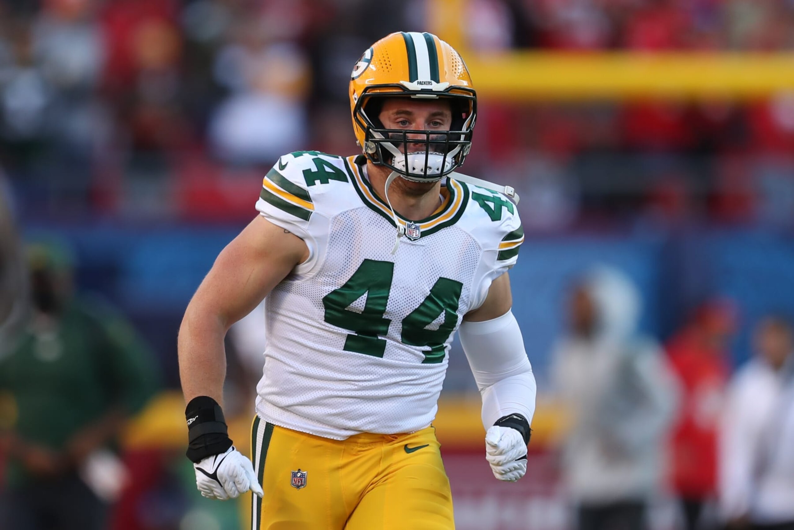 KANSAS CITY, MO - NOVEMBER 07: Green Bay Packers linebacker Ty Summers (44) before an NFL game between the Green Bay Packers and Kansas City Chiefs on Nov 7, 2021 at GEHA Field at Arrowhead Stadium in Kansas City, MO. (Photo by Scott Winters/Icon Sportswire via Getty Images)