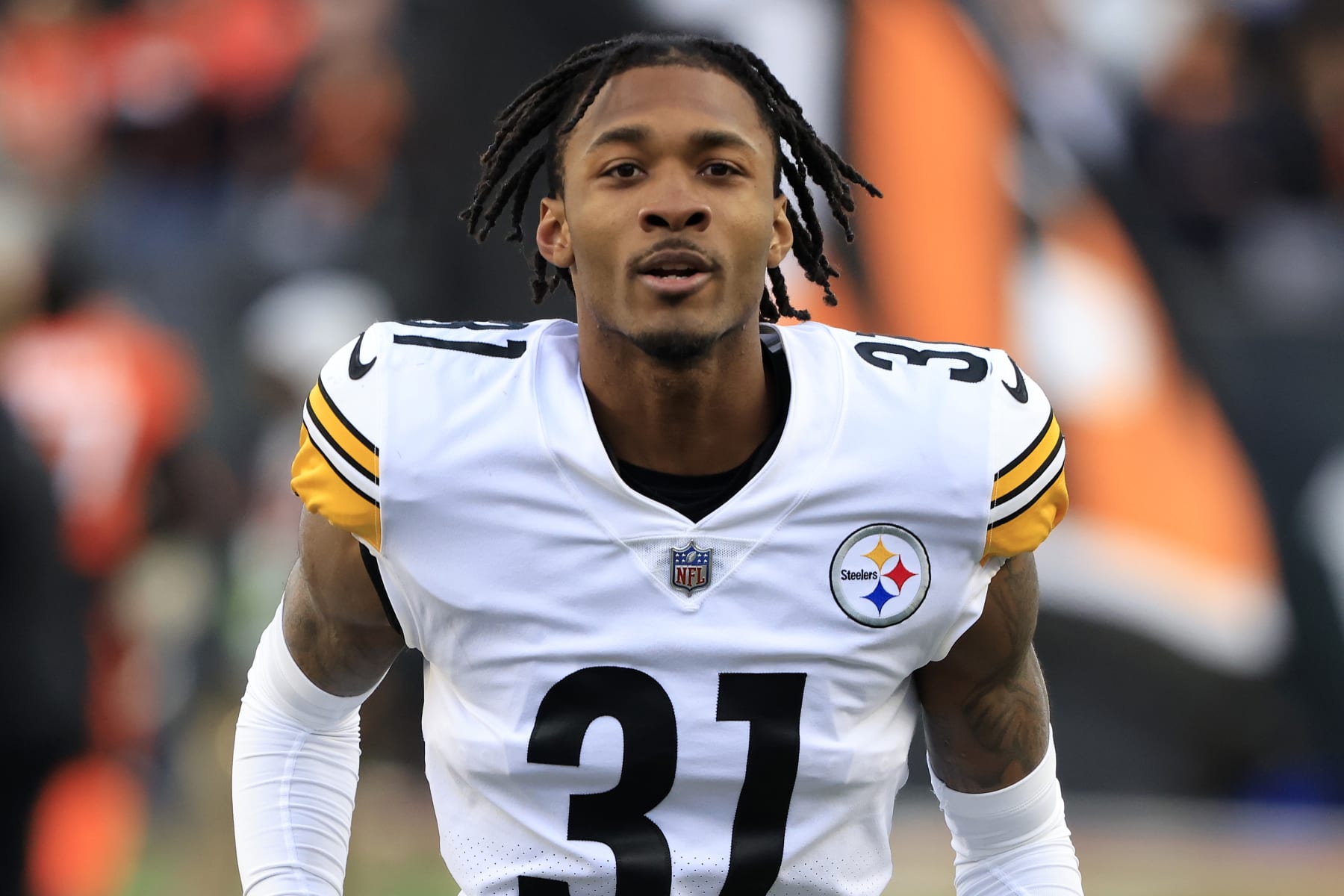 CINCINNATI, OHIO - NOVEMBER 28: Justin Layne #31 of the Pittsburgh Steelers walks off the field after a game against the Cincinnati Bengals at Paul Brown Stadium on November 28, 2021 in Cincinnati, Ohio. (Photo by Justin Casterline/Getty Images)
