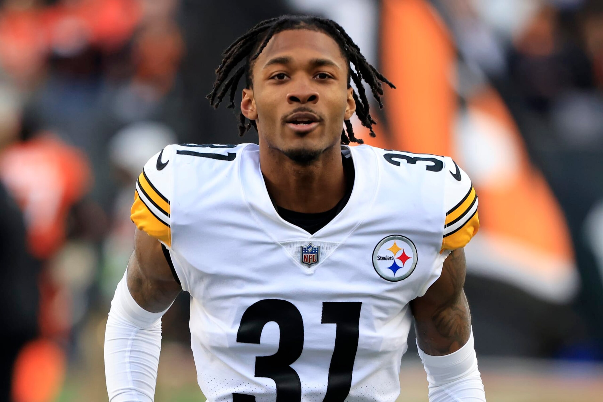 CINCINNATI, OHIO - NOVEMBER 28: Justin Layne #31 of the Pittsburgh Steelers walks off the field after a game against the Cincinnati Bengals at Paul Brown Stadium on November 28, 2021 in Cincinnati, Ohio. (Photo by Justin Casterline/Getty Images)