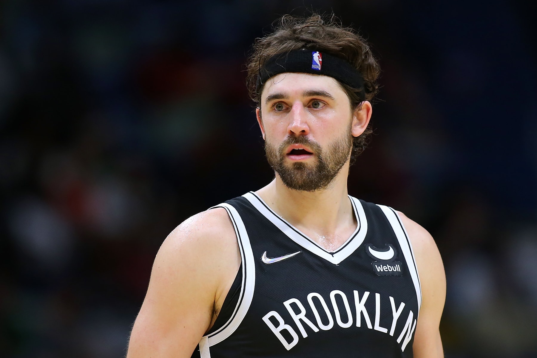 NEW ORLEANS, LOUISIANA - NOVEMBER 12: Joe Harris #12 of the Brooklyn Nets reacts against the New Orleans Pelicans during a game at the Smoothie King Center on November 12, 2021 in New Orleans, Louisiana. NOTE TO USER: User expressly acknowledges and agrees that, by downloading and or using this Photograph, user is consenting to the terms and conditions of the Getty Images License Agreement. (Photo by Jonathan Bachman/Getty Images)