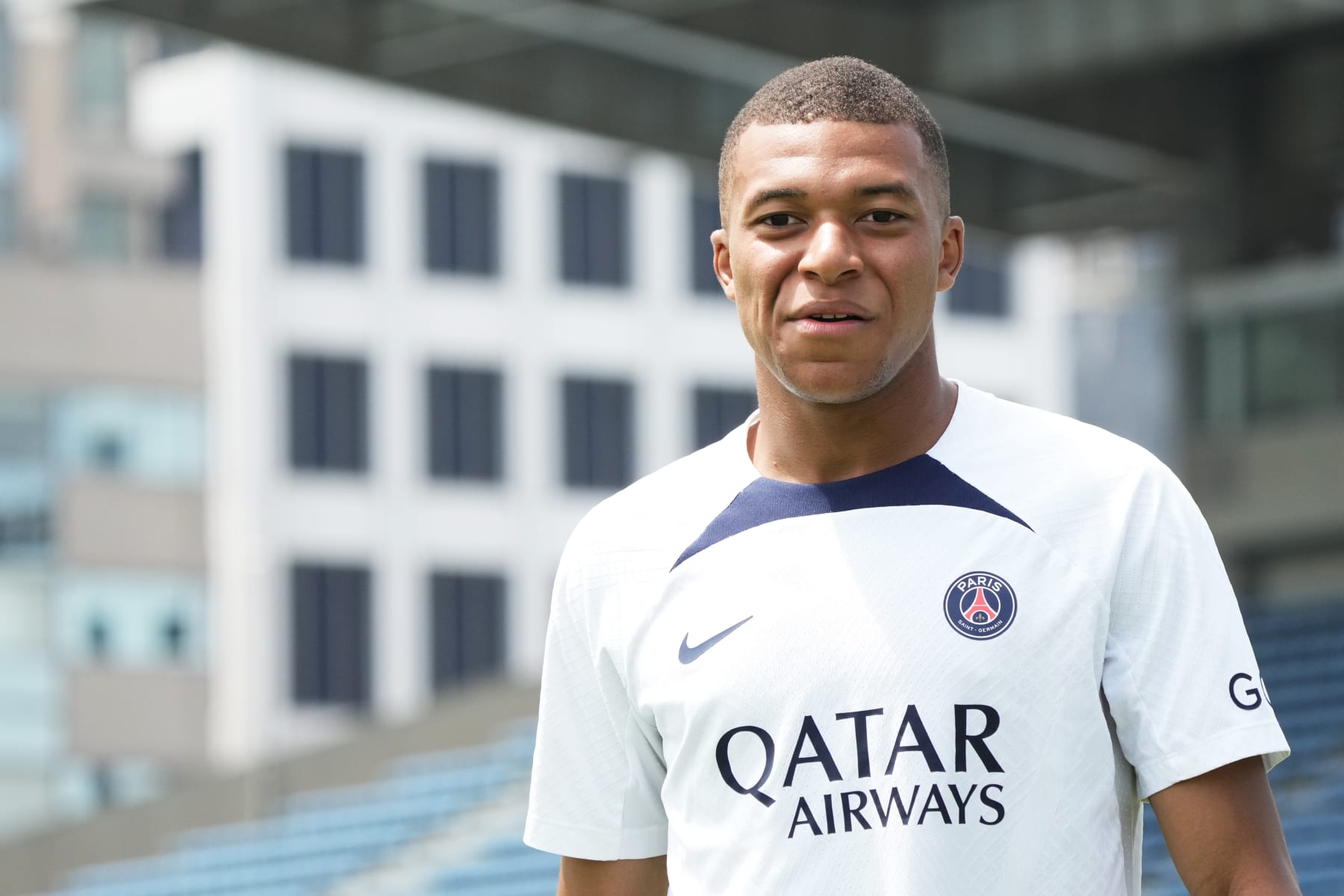 TOKYO, JAPAN - JULY 18: Kylian Mbappe of Paris Saint-Germain looks on during the Paris Saint-Germain Japan Tour Kids Clinic at Prince Chichibu Memorial Rugby Ground on July 18, 2022 in Tokyo, Japan. (Photo by Koji Watanabe/Getty Images)