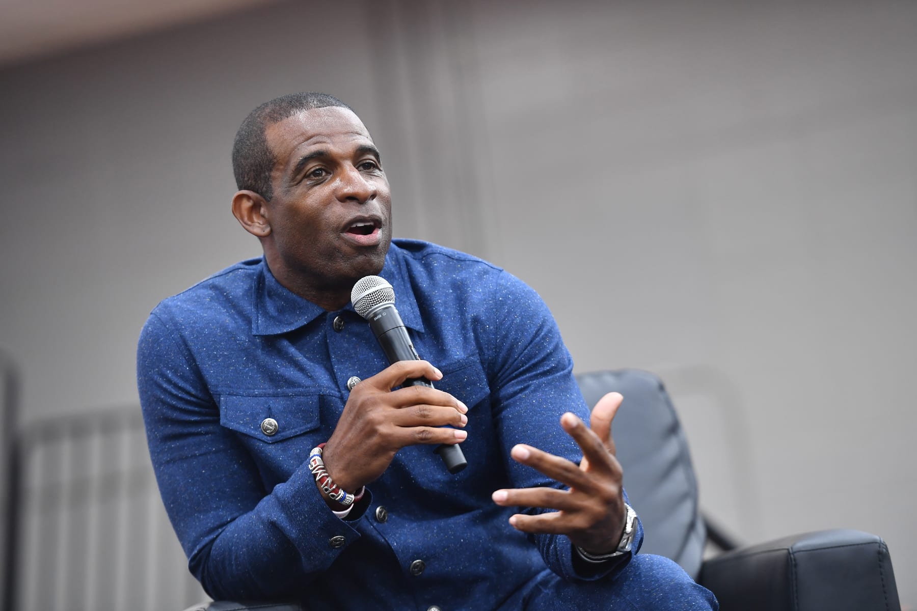 ATLANTA, GEORGIA - JUNE 17:  Deion Sanders speaks onstage during The Big Homecoming Event at Clark Atlanta University on June 17, 2022 in Atlanta, Georgia. (Photo by Paras Griffin/Getty Images)
