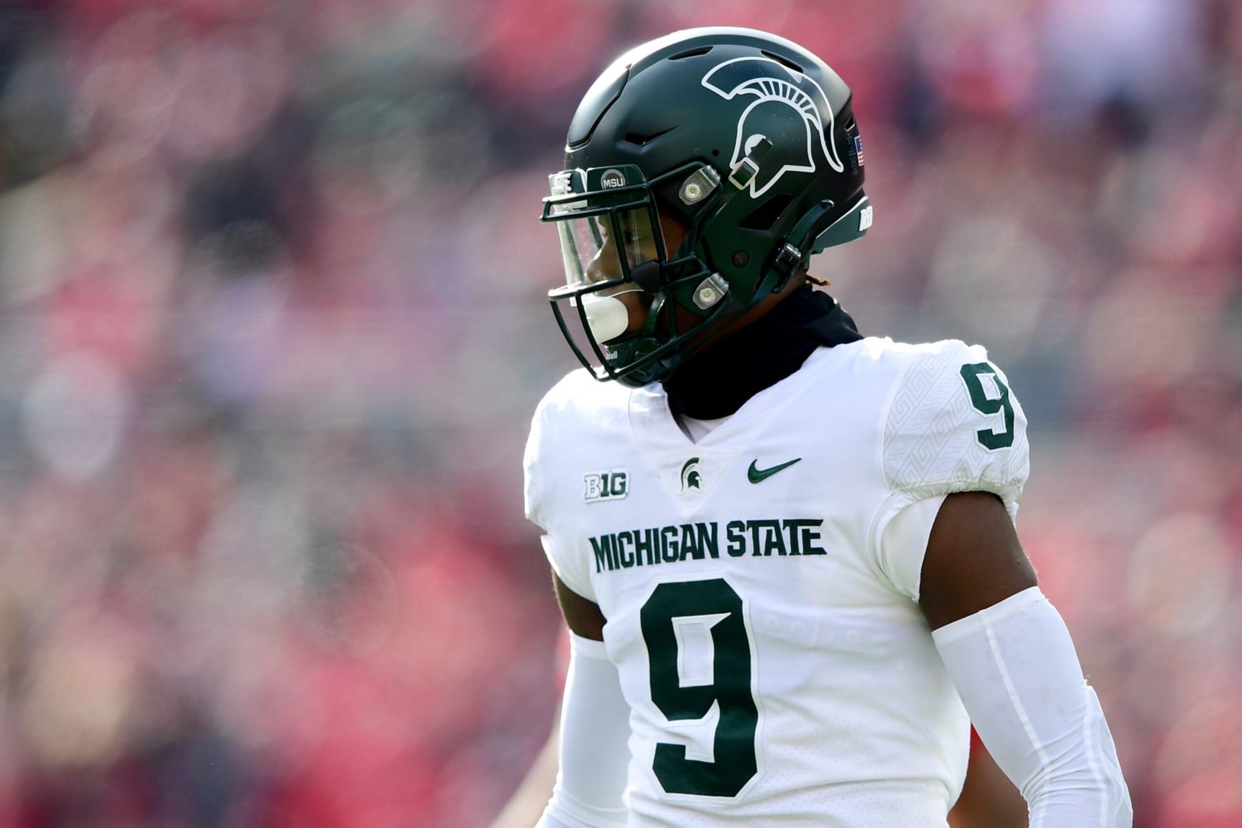 COLUMBUS, OHIO - NOVEMBER 20: Kenneth Walker III #9 of the Michigan State Spartans looks on during the first half of a game against the Ohio State Buckeyes at Ohio Stadium on November 20, 2021 in Columbus, Ohio. (Photo by Emilee Chinn/Getty Images) COLUMBUS, OHIO - NOVEMBER 20: Kenneth Walker III #9 of the Michigan State Spartans looks on during the first half of a game against the Ohio State Buckeyes at Ohio Stadium on November 20, 2021 in Columbus, Ohio. (Photo by Emilee Chinn/Getty Images)