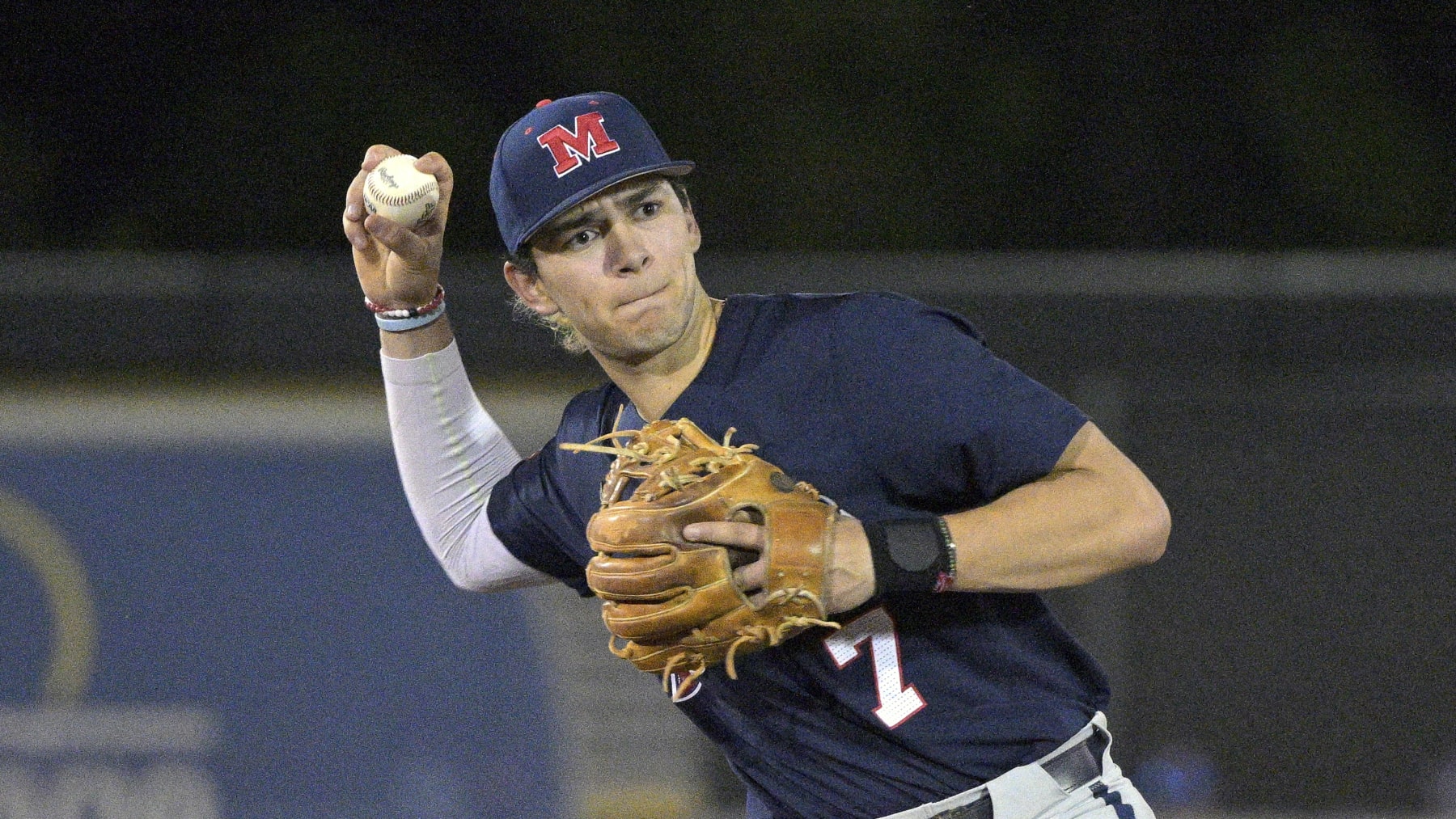 Mississippi infielder Jacob Gonzalez (7) during an NCAA baseball game against Central Florida on Friday, March 4, 2022, in Orlando, Fla. (AP Photo/Phelan M. Ebenhack)