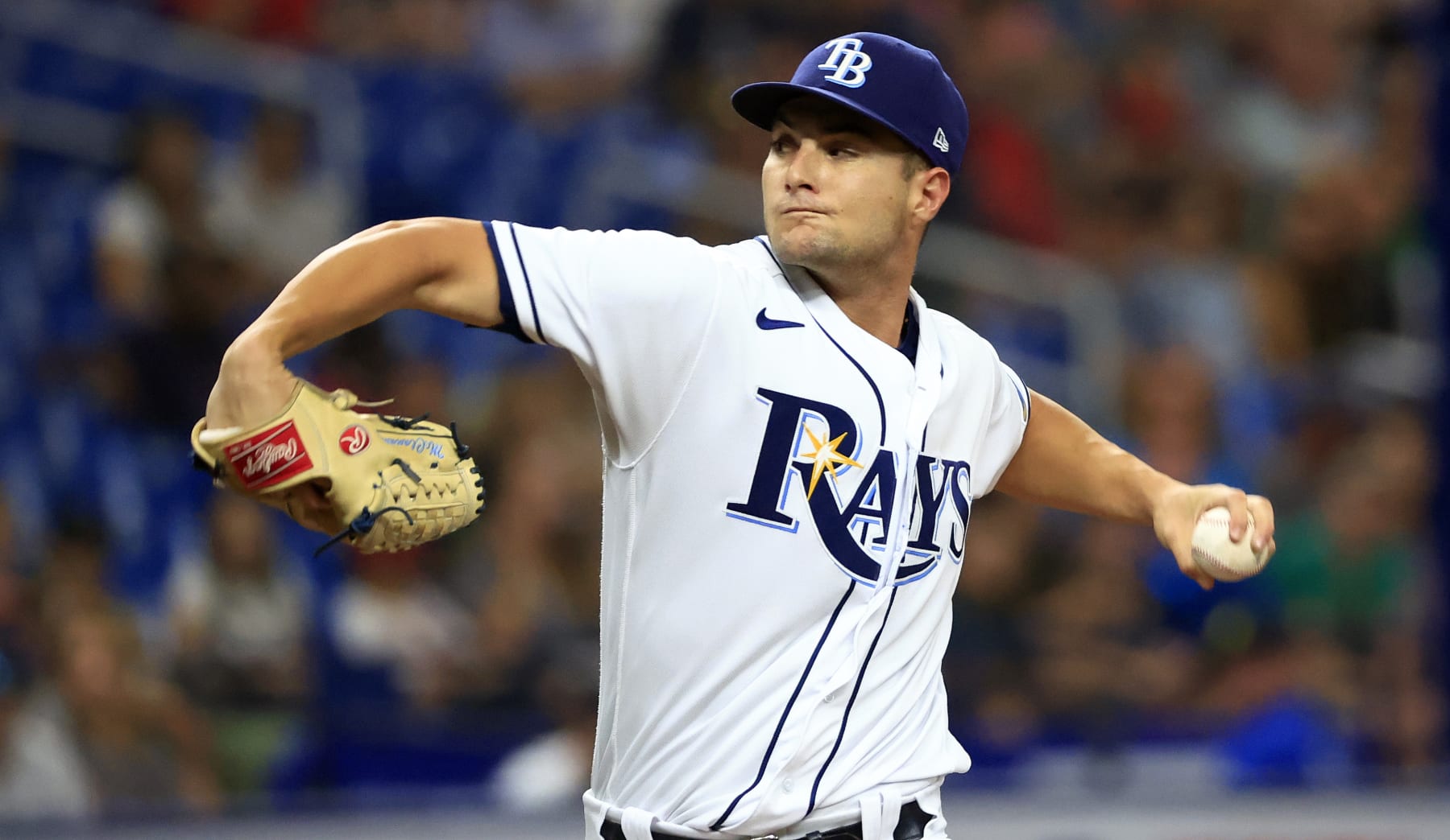 ST PETERSBURG, FLORIDA - JULY 12: Shane McClanahan #18 of the Tampa Bay Rays pitches during a game against the Boston Red Sox at Tropicana Field on July 12, 2022 in St Petersburg, Florida. (Photo by Mike Ehrmann/Getty Images)