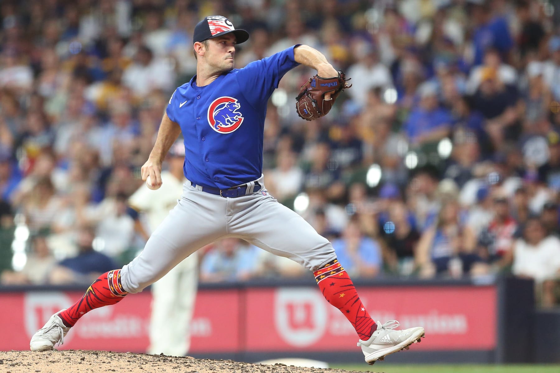 MILWAUKEE, WI - JULY 04: Chicago Cubs relief pitcher David Robertson (37) pitches during a game between the Milwaukee Brewers and the Chicago Cubs at American Family Field on July 4th 2022 in Milwaukee, WI. (Photo by Larry Radloff/Icon Sportswire via Getty Images) MILWAUKEE, WI - JULY 04: Chicago Cubs relief pitcher David Robertson (37) pitches during a game between the Milwaukee Brewers and the Chicago Cubs at American Family Field on July 4th 2022 in Milwaukee, WI. (Photo by Larry Radloff/Icon Sportswire via Getty Images)
