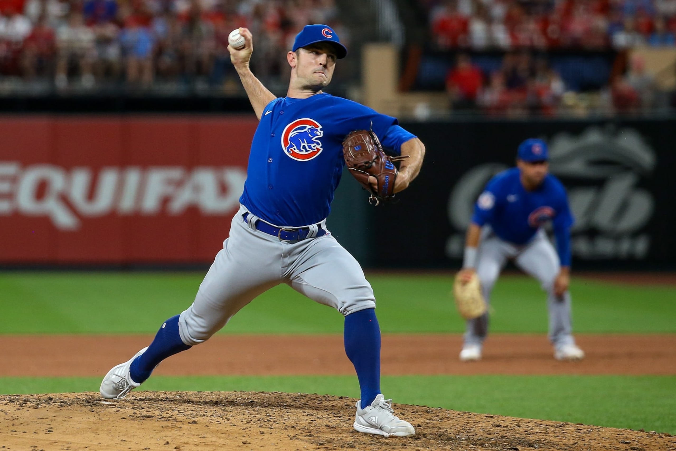 ST. LOUIS, MO - JUNE 24: David Robertson #37 of the Chicago Cubs pitches during the ninth inning against the St. Louis Cardinals at Busch Stadium on June 24, 2022 in St. Louis, Missouri. (Photo by Scott Kane/Getty Images)