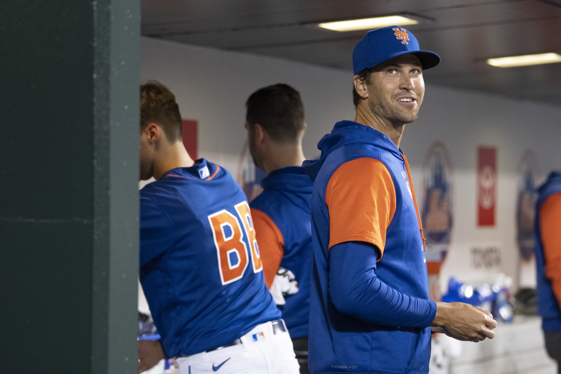 Baseball: New York Mets Jacob deGrom (48) smiles vs Philadelphia Phillies at Citi Field.
Flushing, NY 5/28/2022 
CREDIT: Erick W. Rasco (Photo by Erick W. Rasco/Sports Illustrated via Getty Images) 
(Set Number: X164072 TK1)