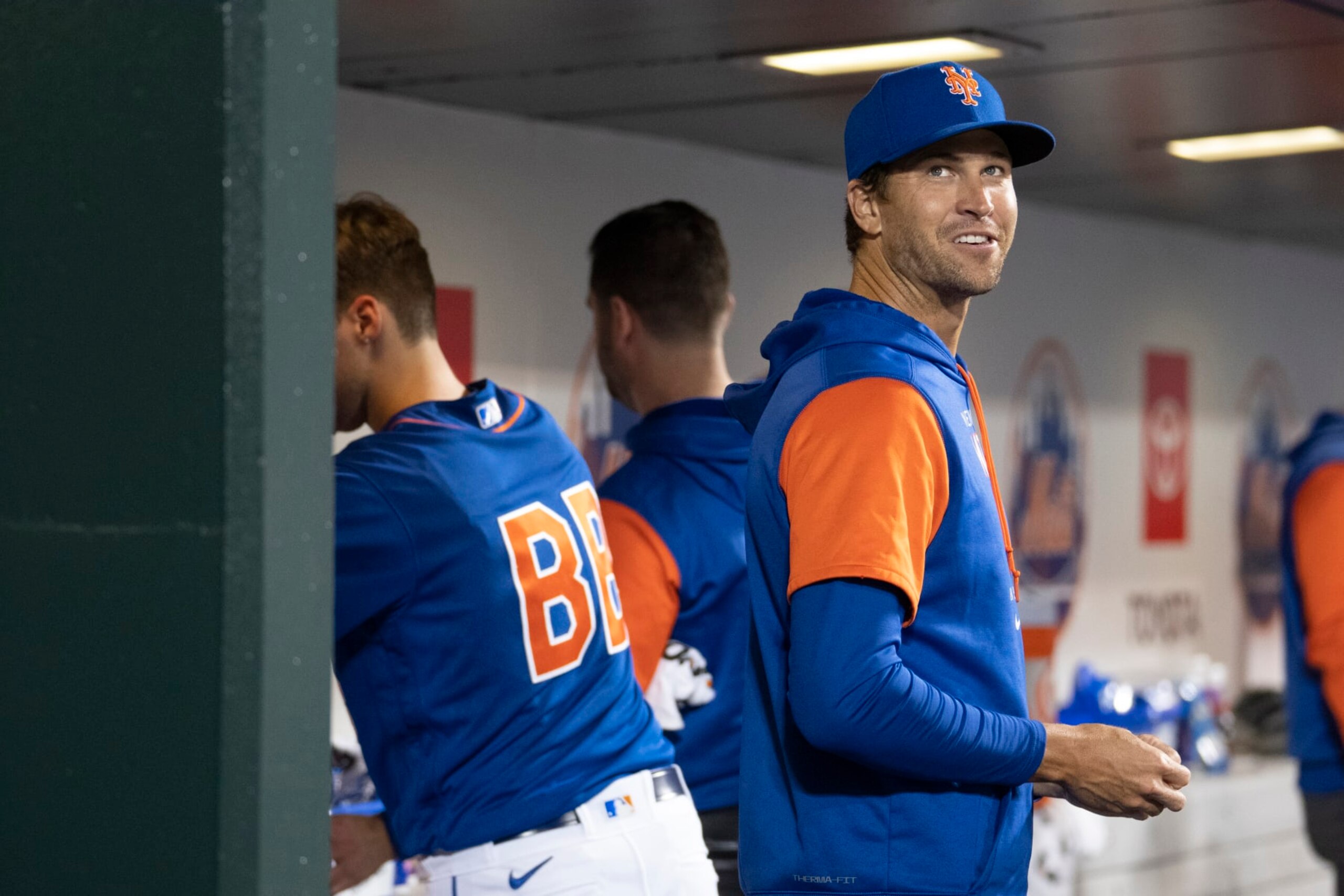 Baseball: New York Mets Jacob deGrom (48) smiles vs Philadelphia Phillies at Citi Field.
Flushing, NY 5/28/2022 
CREDIT: Erick W. Rasco (Photo by Erick W. Rasco/Sports Illustrated via Getty Images) 
(Set Number: X164072 TK1)