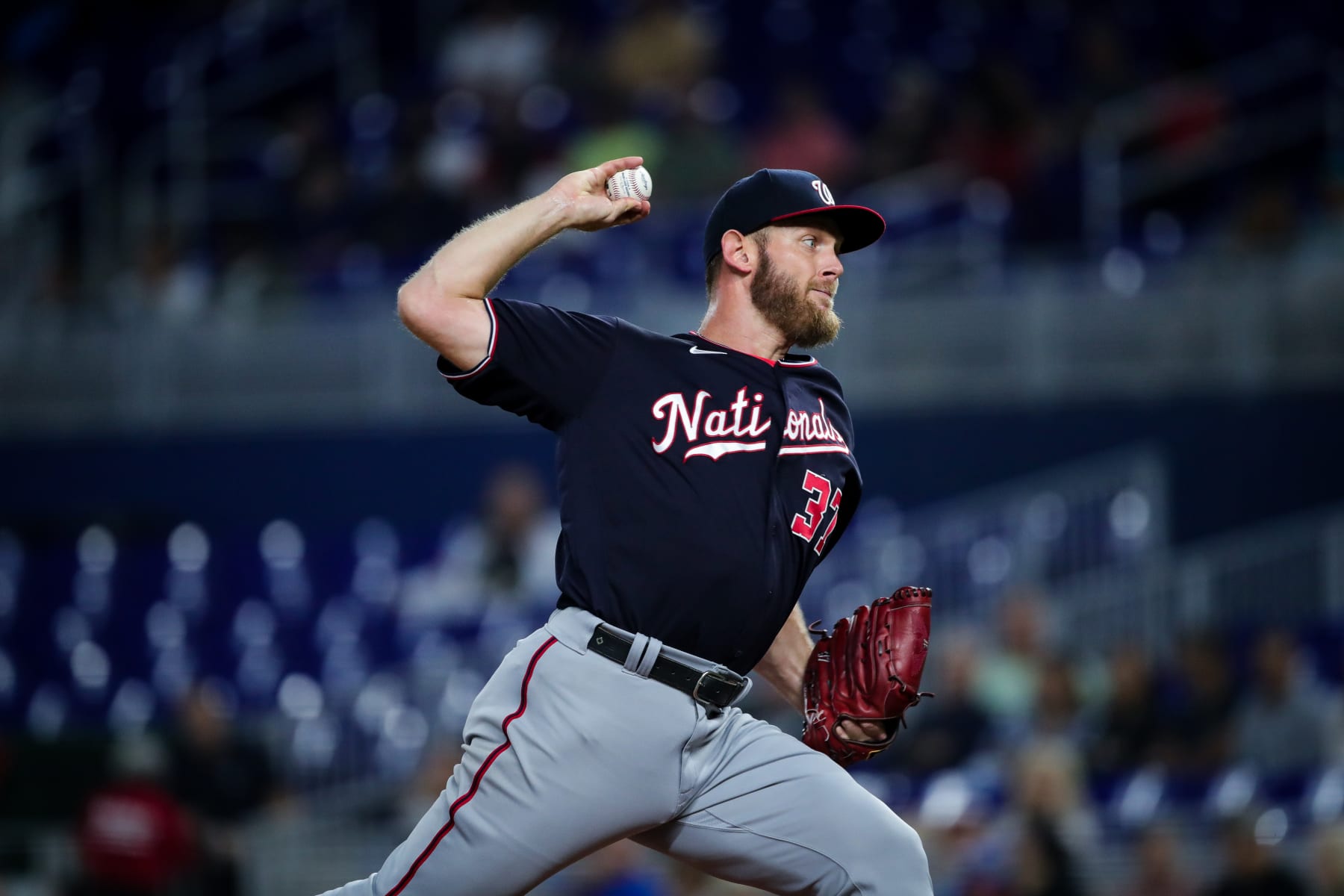 MIAMI, FL - JUNE 09: Stephen Strasburg #37 of the Washington Nationals delivers a pitch in the fourth inning during the game between the Washington Nationals and the Miami Marlins at loanDepot park on Thursday, June 9, 2022 in Miami, Florida. (Photo by Kelly Gavin/MLB Photos via Getty Images)