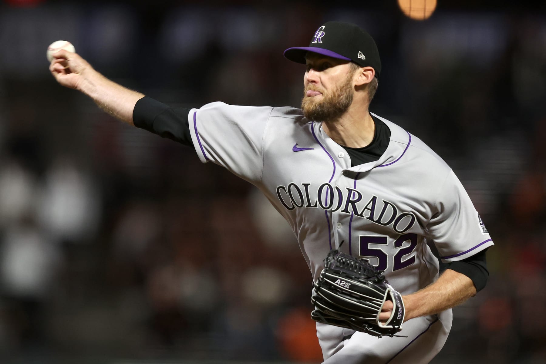 SAN FRANCISCO, CALIFORNIA - JUNE 07: Daniel Bard #52 of the Colorado Rockies pitches against the San Francisco Giants in the ninth inning at Oracle Park on June 07, 2022 in San Francisco, California. (Photo by Ezra Shaw/Getty Images)