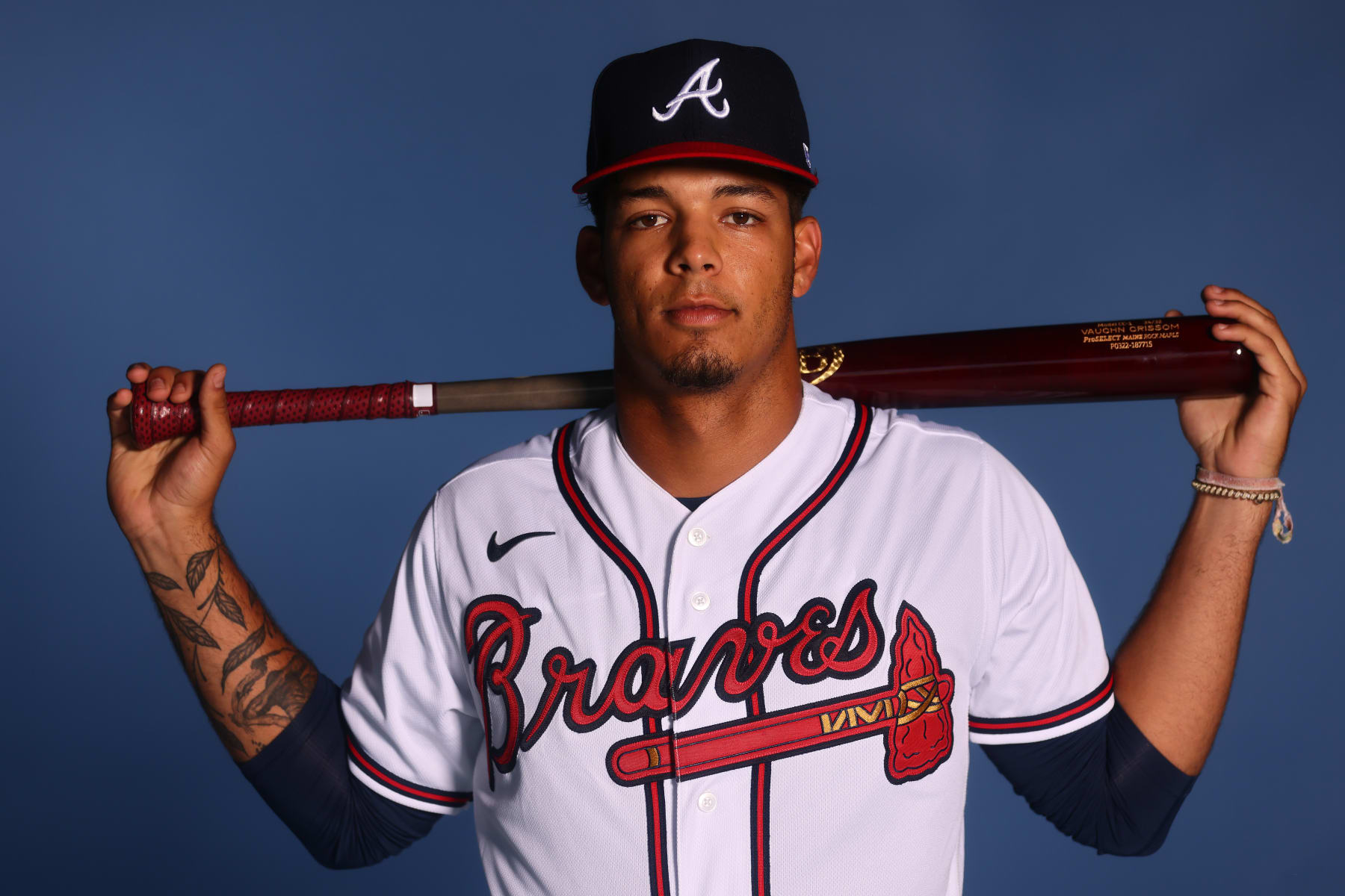 VENICE, FLORIDA - MARCH 17: Vaughn Grissom of the Atlanta Braves poses for a photo during Photo Day at CoolToday Park on March 17, 2022 in Venice, Florida. (Photo by Michael Reaves/Getty Images)