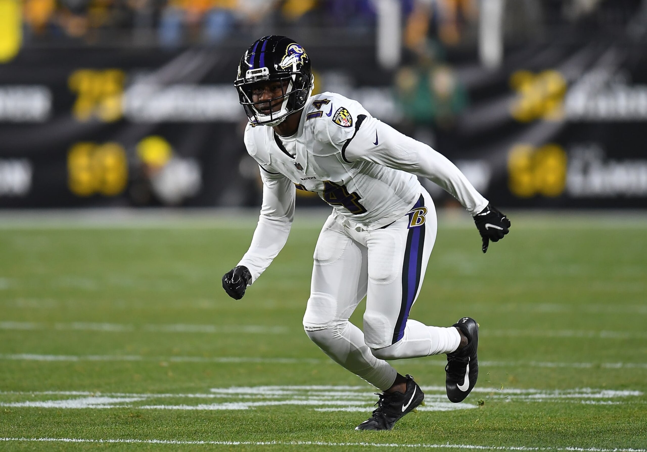 PITTSBURGH, PA - DECEMBER 05:  Sammy Watkins #14 of the Baltimore Ravens in action during the game against the Pittsburgh Steelers at Heinz Field on December 5, 2021 in Pittsburgh, Pennsylvania. (Photo by Joe Sargent/Getty Images)
