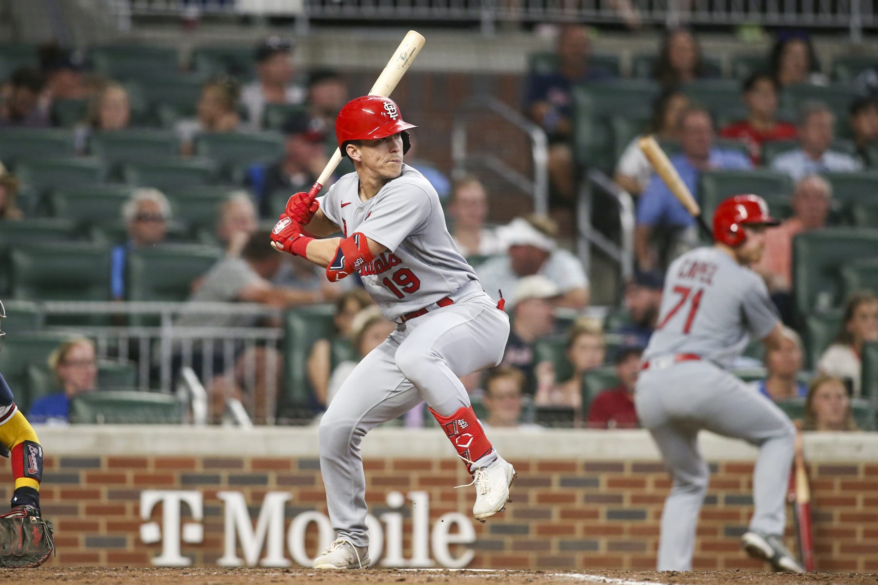 ATLANTA, GA - JULY 05: Tommy Edman #19 of the St. Louis Cardinals bats against the Atlanta Braves in the eighth inning at Truist Park on July 5, 2022 in Atlanta, Georgia. (Photo by Brett Davis/Getty Images) ATLANTA, GA - JULY 05: Tommy Edman #19 of the St. Louis Cardinals bats against the Atlanta Braves in the eighth inning at Truist Park on July 5, 2022 in Atlanta, Georgia. (Photo by Brett Davis/Getty Images)