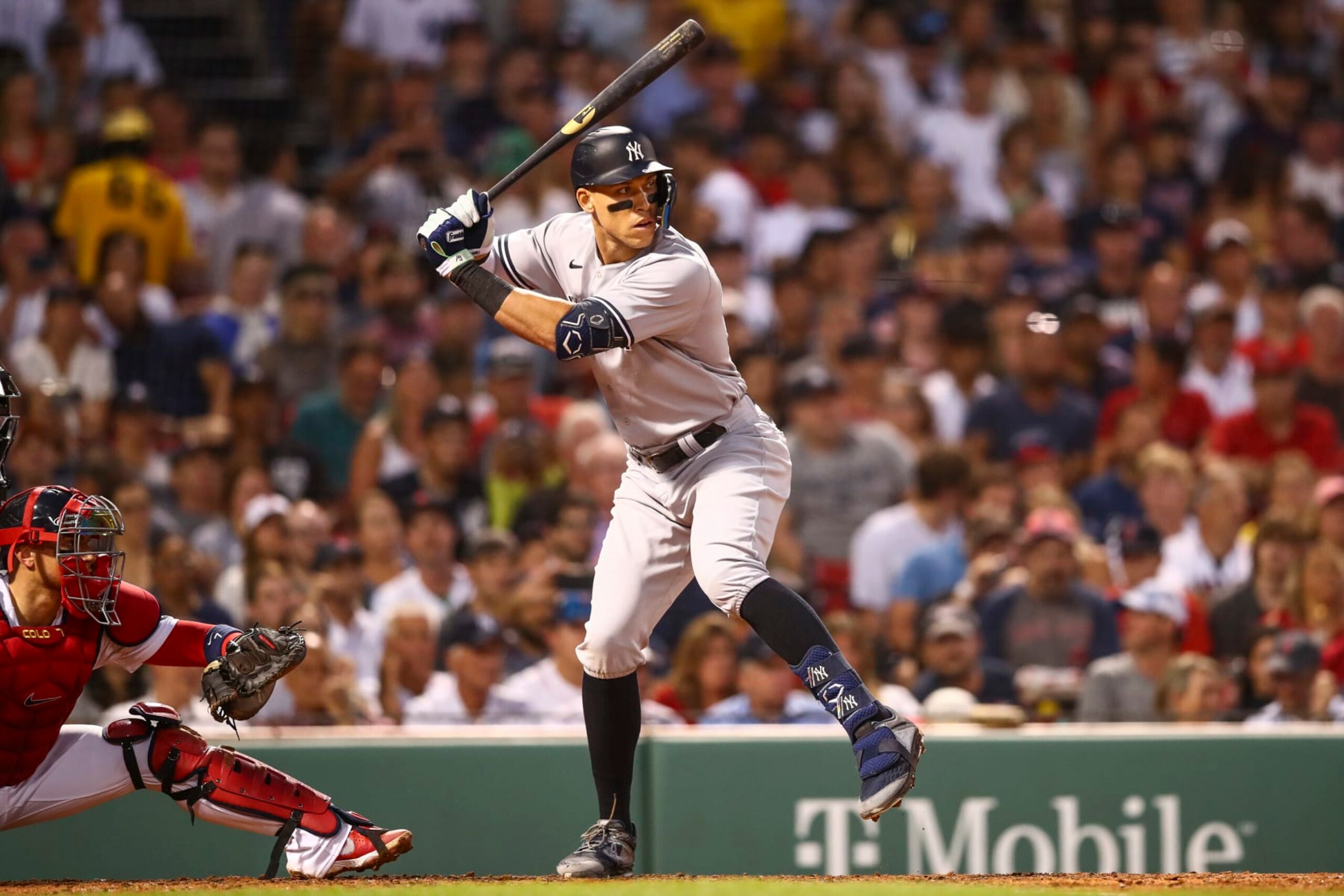 BOSTON, MA - JULY 08: Aaron Judge #99 of the New York Yankees bats during a game against the Boston Red Sox at Fenway Park on July 8, 2022 in Boston, Massachusetts. (Photo by Adam Glanzman/Getty Images) BOSTON, MA - JULY 08: Aaron Judge #99 of the New York Yankees bats during a game against the Boston Red Sox at Fenway Park on July 8, 2022 in Boston, Massachusetts. (Photo by Adam Glanzman/Getty Images)