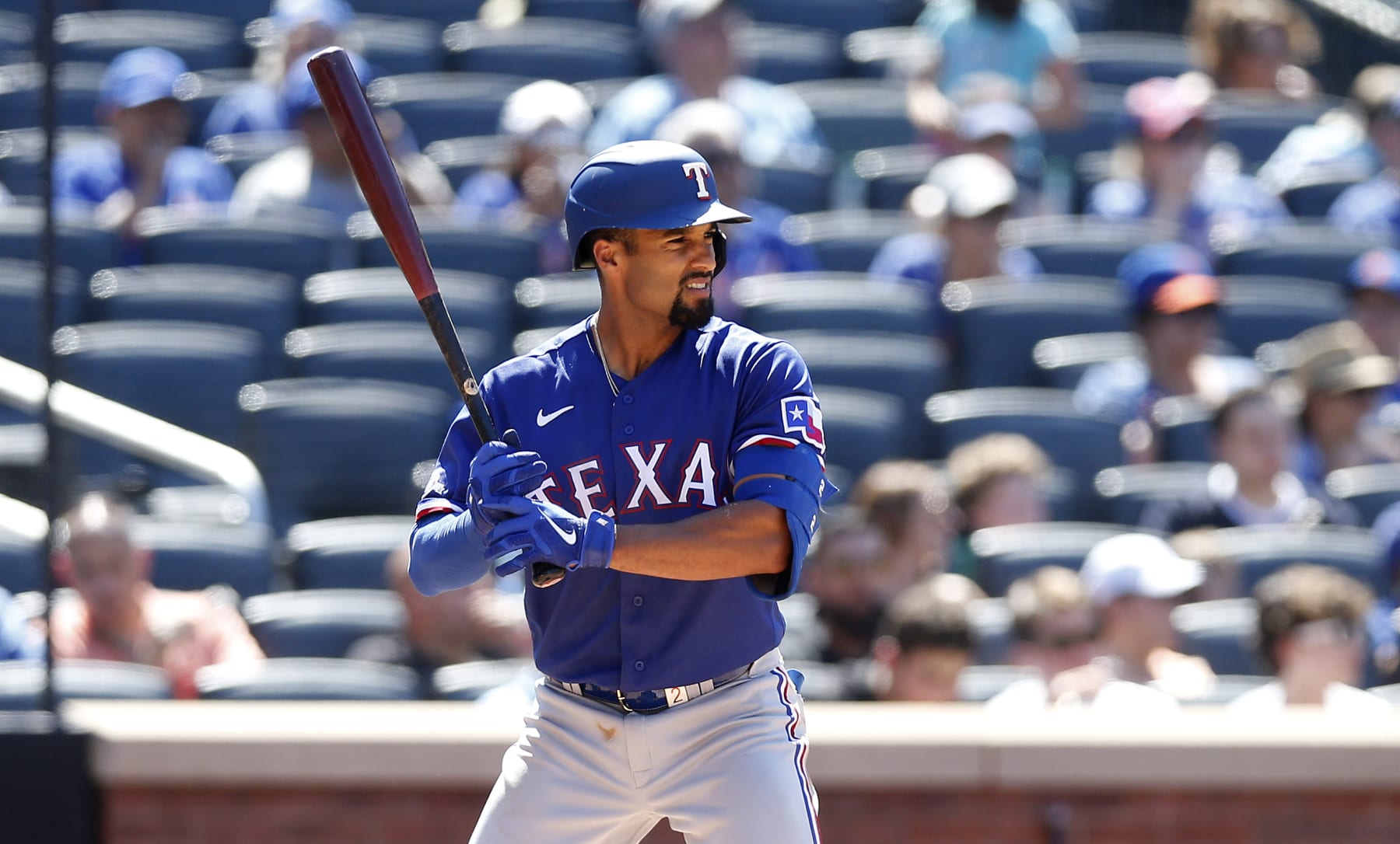 NEW YORK, NEW YORK - JULY 03:  Marcus Semien #2 of the Texas Rangers in action against the New York Mets at Citi Field on July 03, 2022 in New York City. The Mets defeated the Rangers 4-1. (Photo by Jim McIsaac/Getty Images)