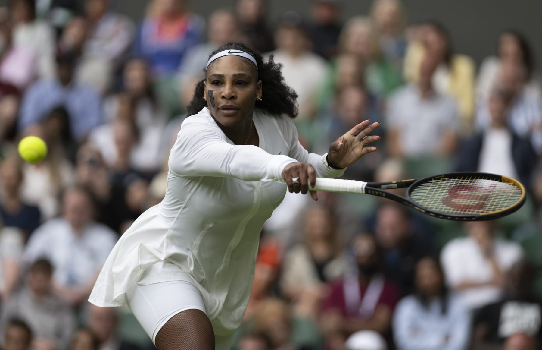 LONDON, ENGLAND - JUNE 28: Serena Williams of The United States during her match against Harmony Tan of France during their Women's Singles First Round Match on day two of The Championships Wimbledon 2022 at All England Lawn Tennis and Croquet Club on June 28, 2022 in London, England. (Photo by Visionhaus/Getty Images)