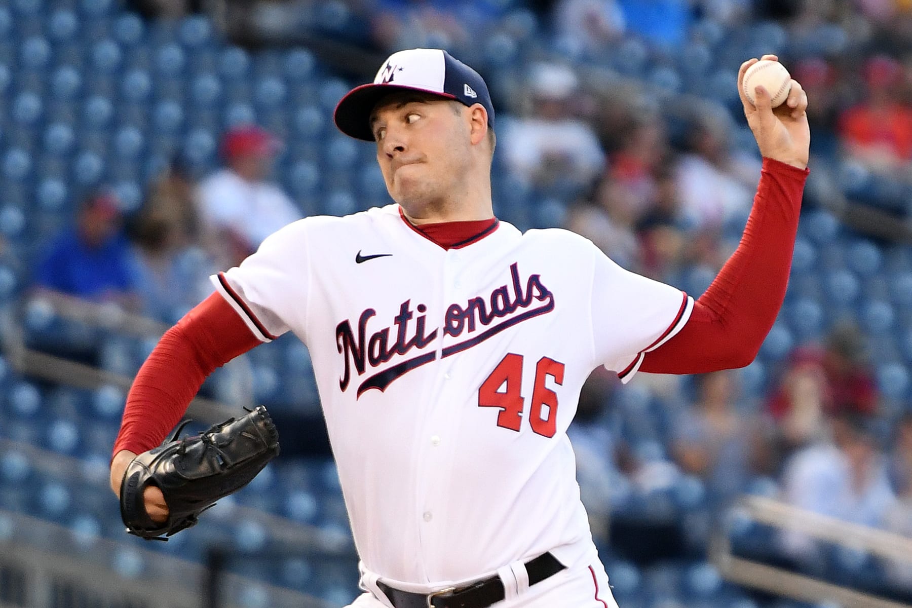 WASHINGTON, DC - JUNE 28:  Patrick Corbin #46 of the Washington Nationals pitches in the second inning against the Pittsburgh Pirates at Nationals Park on June 28, 2022 in Washington, DC.  (Photo by Mitchell Layton/Getty Images)