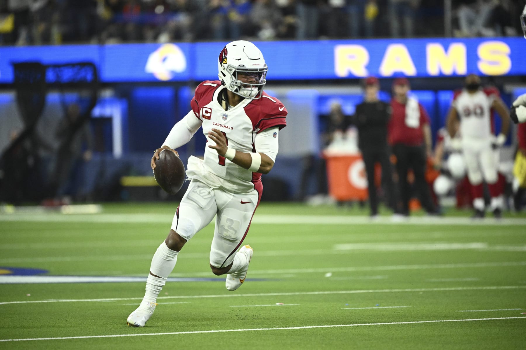 Football: NFL Playoffs:  Arizona Cardinals QB Kyler Murray (1) in action vs Los Angeles Rams at SoFi Stadium. Inglewood, CA 1/17/2022 CREDIT: Kohjiro Kinno (Photo by Kohjiro Kinno/Sports Illustrated via Getty Images) (Set Number: X163910 TK1)