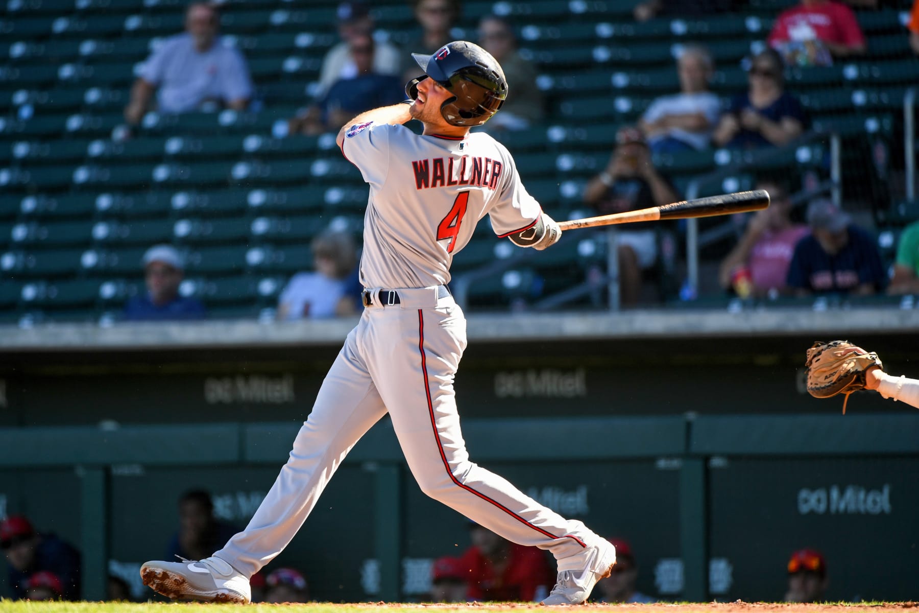 MESA, AZ - NOVEMBER 08, 2021: Matt Wallner #4 of the Scottsdale Scorpions bats during a game against the Mesa Solar Sox at Sloan Park on November 8, 2021 in Mesa, Arizona. (Photo by Chris Bernacchi/Diamond Images via Getty Images)
