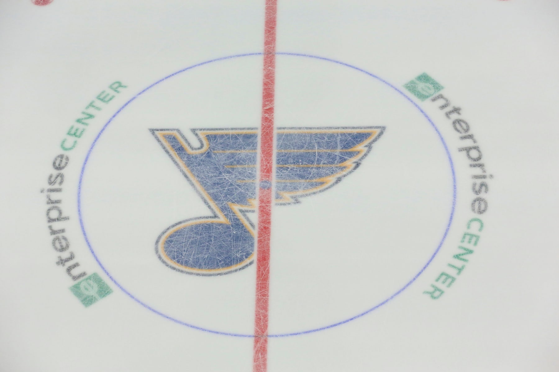 Hockey: NHL Finals: Aerail view of Enterprise Center ice with St. Louis Blues logo before game vs Boston Bruins. Game 3. 
St. Louis, MO 6/1/2019
CREDIT: David E. Klutho (Photo by David E. Klutho /Sports Illustrated via Getty Images)
(Set Number: X162697 TK1 )