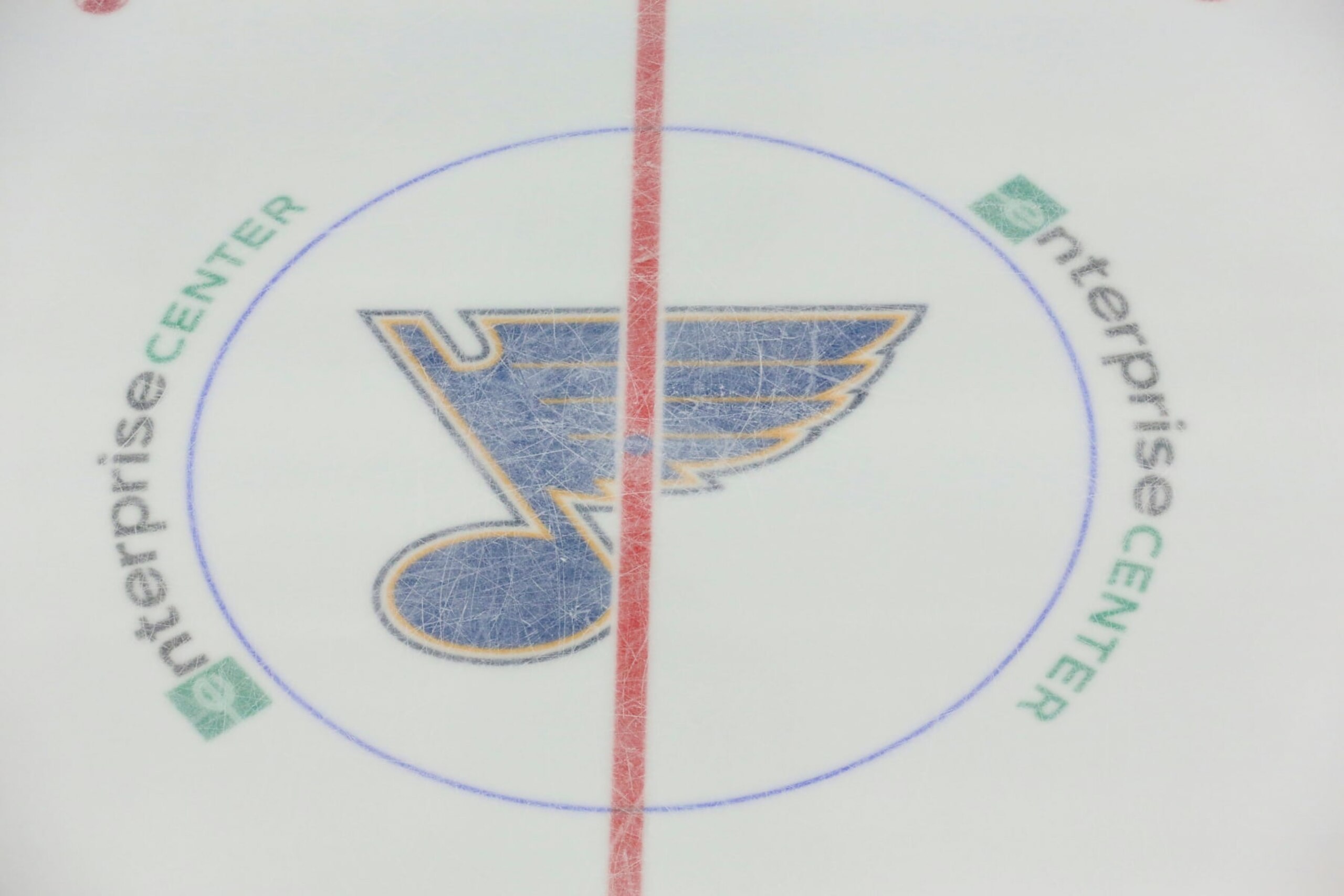 Hockey: NHL Finals: Aerail view of Enterprise Center ice with St. Louis Blues logo before game vs Boston Bruins. Game 3. 
St. Louis, MO 6/1/2019
CREDIT: David E. Klutho (Photo by David E. Klutho /Sports Illustrated via Getty Images)
(Set Number: X162697 TK1 )