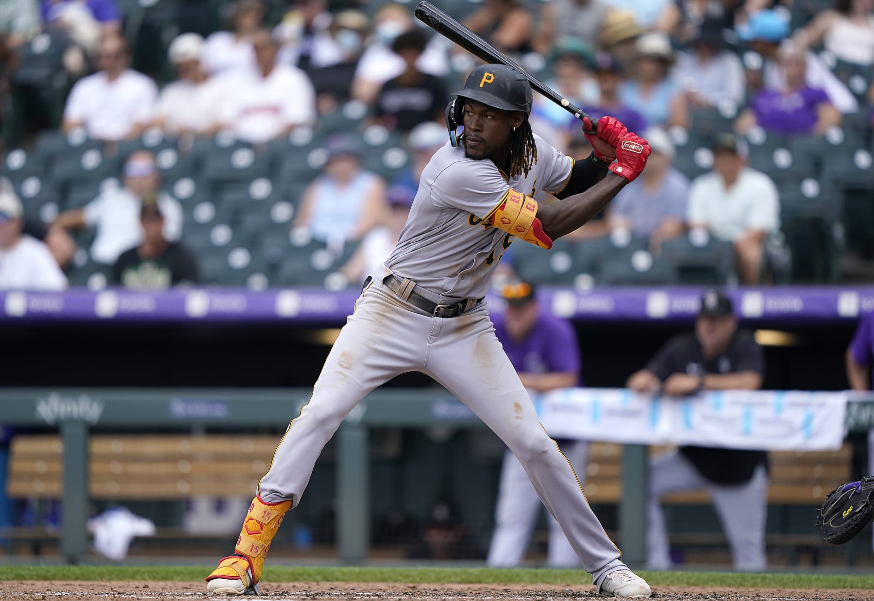 DENVER, COLORADO - JULY 16: Oneil Cruz #15 of the Pittsburgh Pirates bats against the Colorado Rockies in the top of the six inning at Coors Field on July 16, 2022 in Denver, Colorado. (Photo by Thearon W. Henderson/Getty Images)