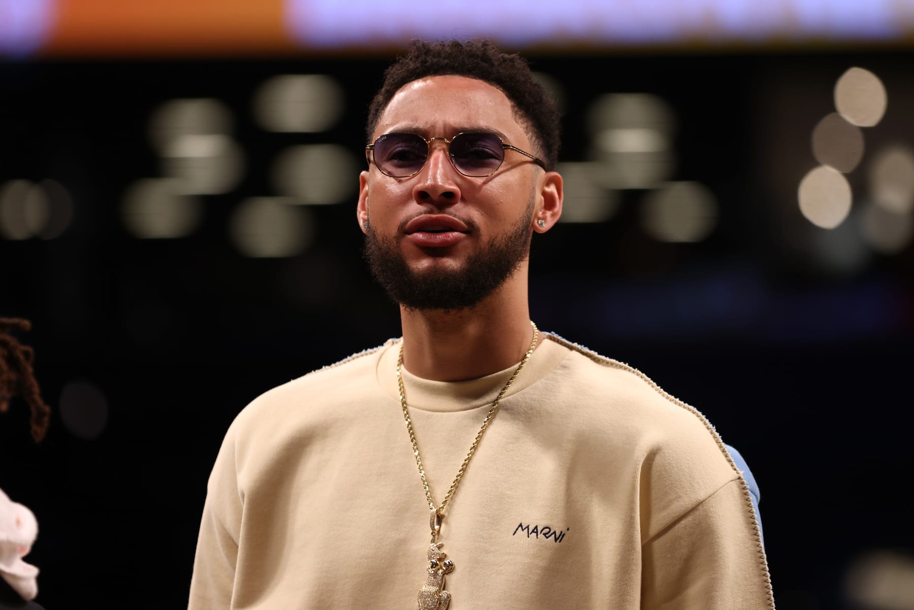NEW YORK, NEW YORK - MARCH 29: Ben Simmons #10 of the Brooklyn Nets looks on from the bench against the Detroit Pistons at Barclays Center on March 29, 2022 in New York City. NOTE TO USER: User expressly acknowledges and agrees that, by downloading and or using this photograph, User is consenting to the terms and conditions of the Getty Images License Agreement. Brooklyn Nets defeated the Detroit Pistons 130-123. (Photo by Mike Stobe/Getty Images) NEW YORK, NEW YORK - MARCH 29: Ben Simmons #10 of the Brooklyn Nets looks on from the bench against the Detroit Pistons at Barclays Center on March 29, 2022 in New York City. NOTE TO USER: User expressly acknowledges and agrees that, by downloading and or using this photograph, User is consenting to the terms and conditions of the Getty Images License Agreement. Brooklyn Nets defeated the Detroit Pistons 130-123. (Photo by Mike Stobe/Getty Images)