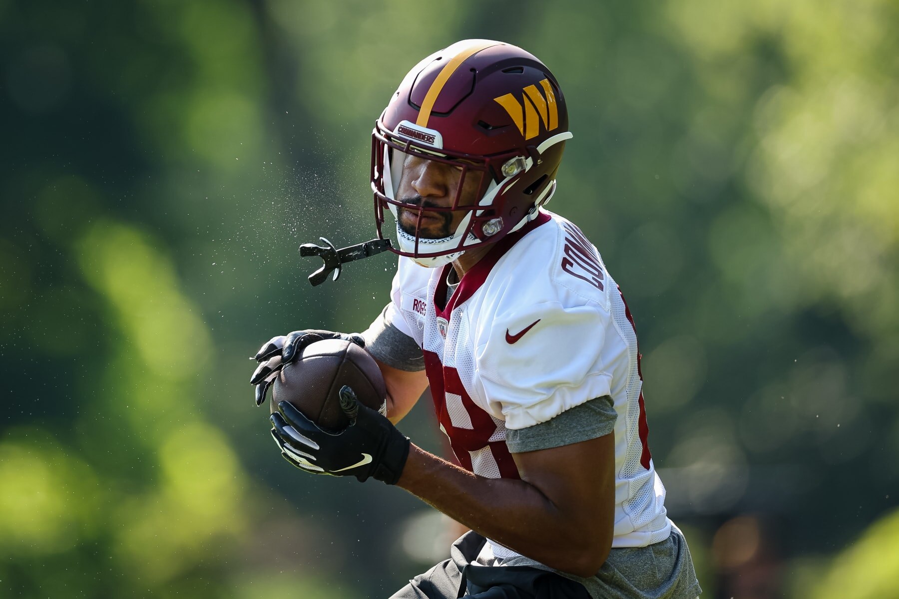 ASHBURN, VA - JUNE 15: Armani Rogers #88 of the Washington Commanders participates in a drill during the organized team activity at INOVA Sports Performance Center on June 15, 2022 in Ashburn, Virginia. (Photo by Scott Taetsch/Getty Images)