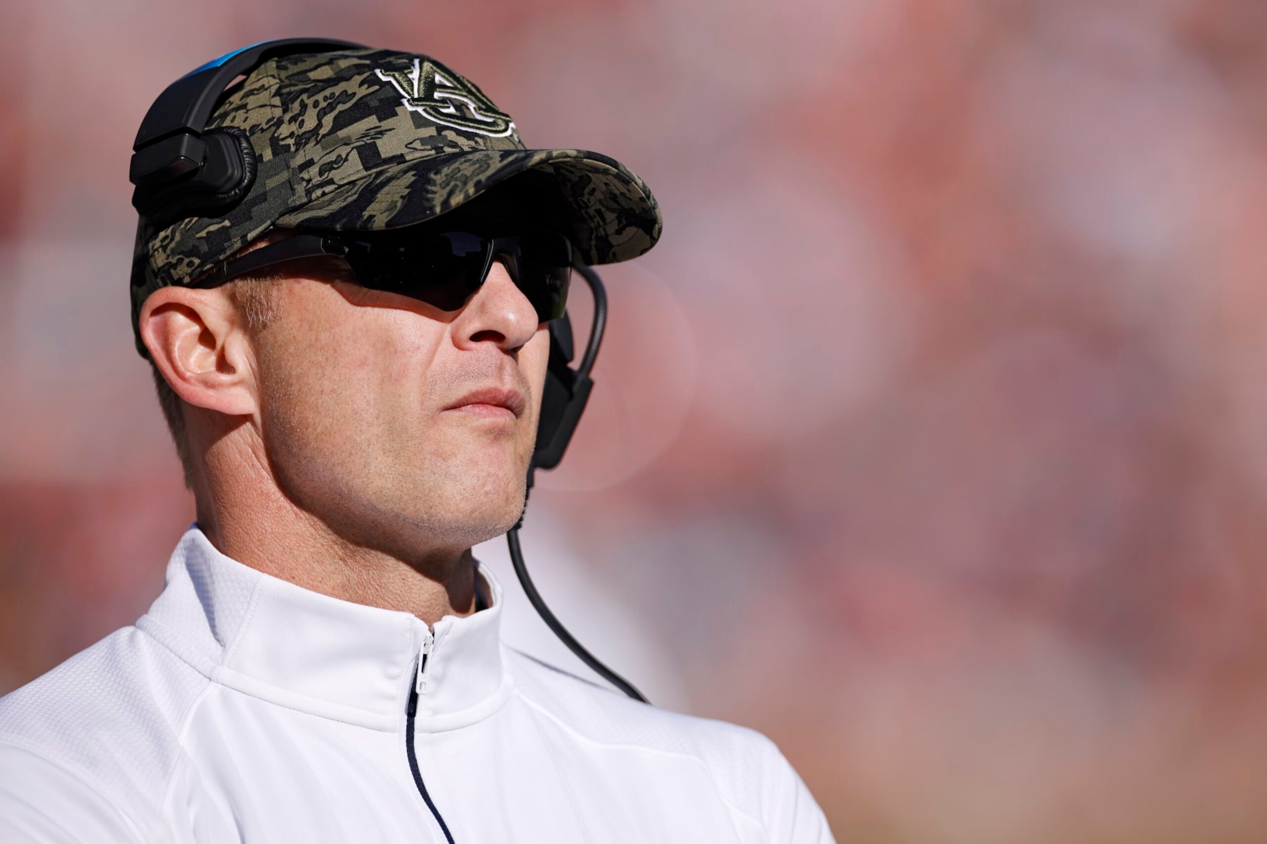 AUBURN, AL - NOVEMBER 13: Auburn Tigers head coach Bryan Harsin looks on during a college football game against the Mississippi State Bulldogs on Nov. 13, 2021 at Jordan-Hare Stadium in Auburn, Alabama. (Photo by Joe Robbins/Icon Sportswire via Getty Images)