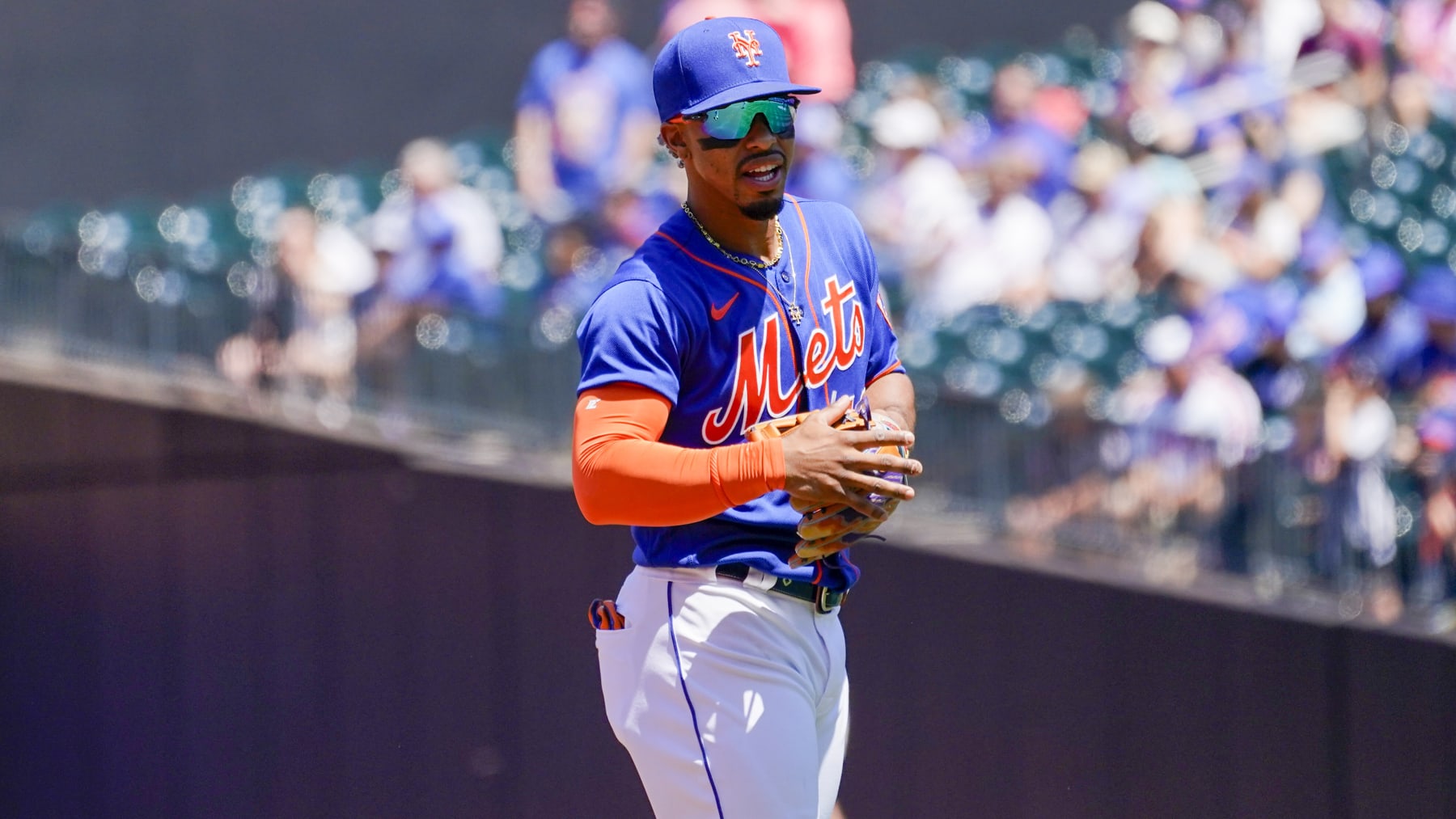 New York Mets' Francisco Lindor (12) before the start of a baseball game against the Miami Marlins, Sunday, July 10, 2022, in New York. (AP Photo/Mary Altaffer)