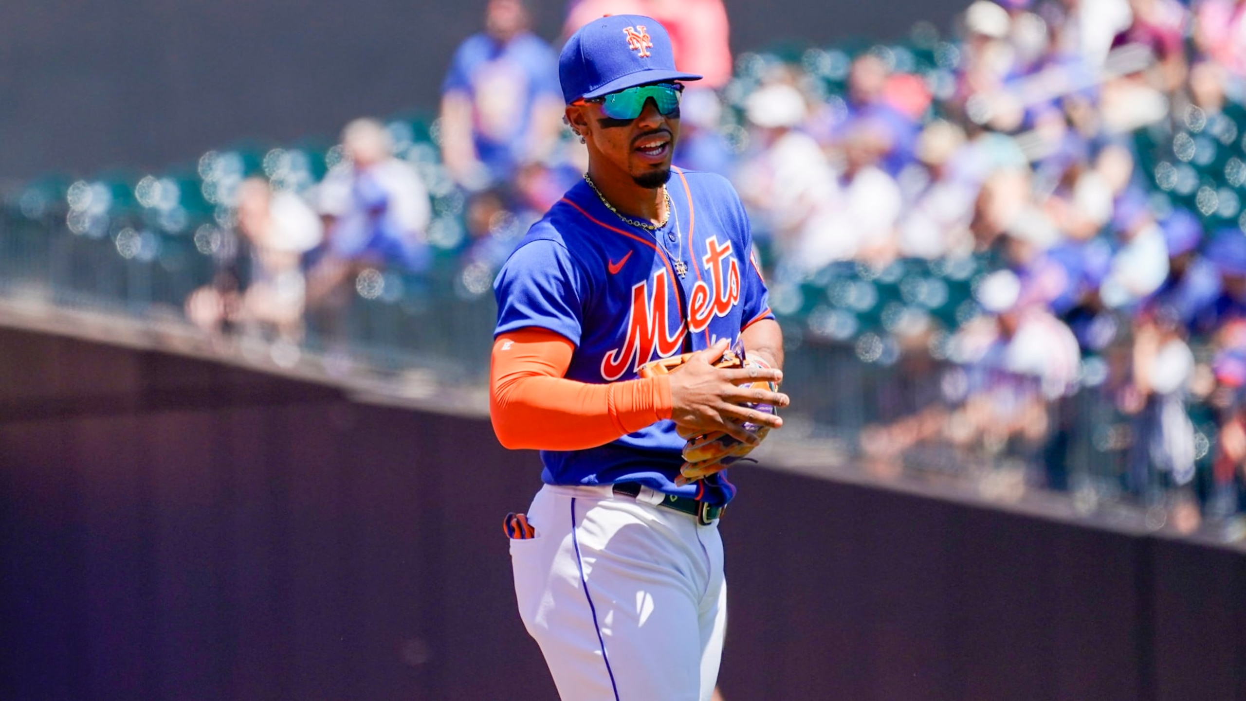 New York Mets' Francisco Lindor (12) before the start of a baseball game against the Miami Marlins, Sunday, July 10, 2022, in New York. (AP Photo/Mary Altaffer)