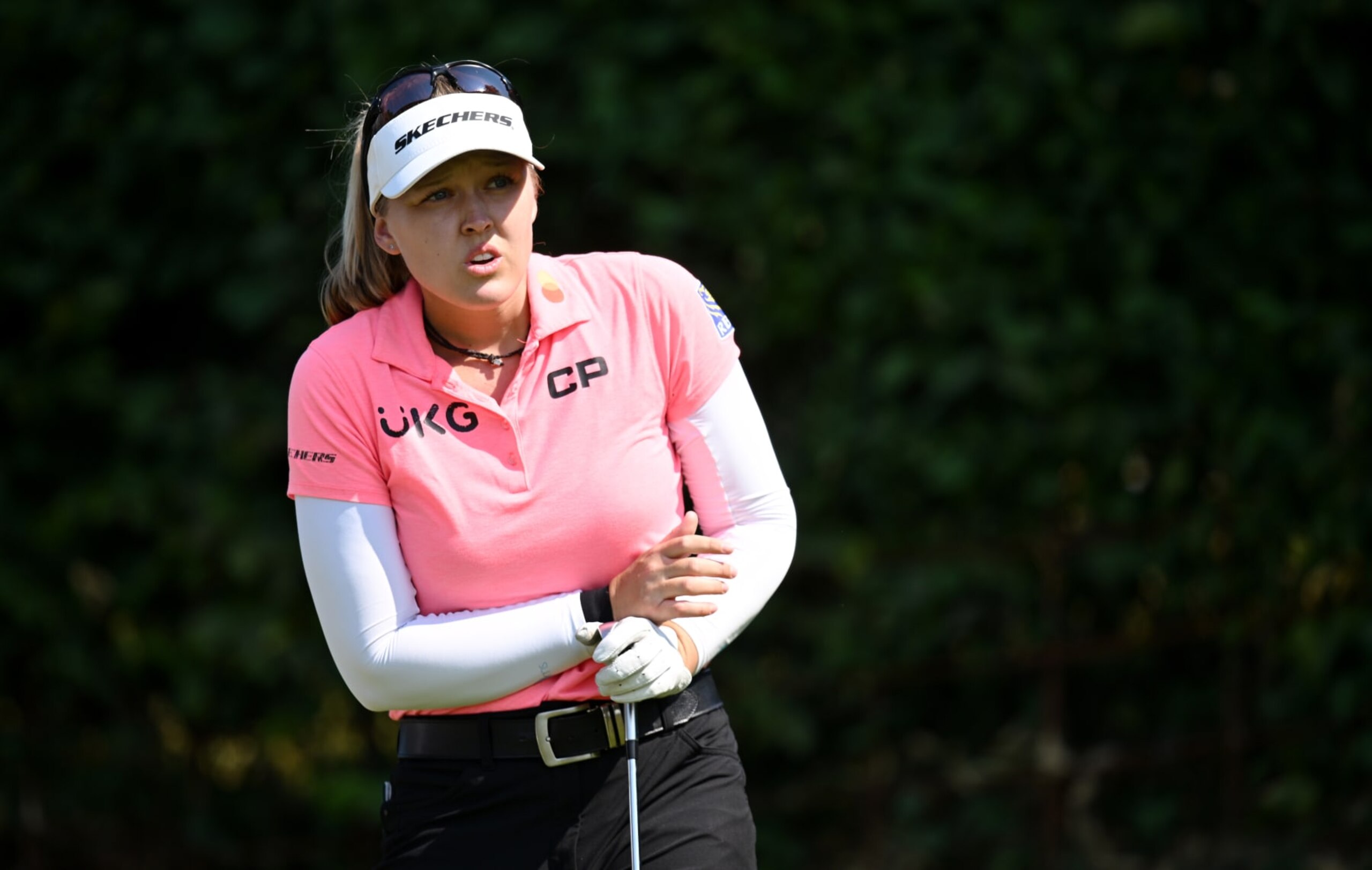 EVIAN-LES-BAINS, FRANCE - JULY 22: Brooke M. Henderson of Canada looks on on the 14th hole on day two of The Amundi Evian Championship at Evian Resort Golf Club on July 22, 2022 in Evian-les-Bains, France. (Photo by Stuart Franklin/Getty Images)