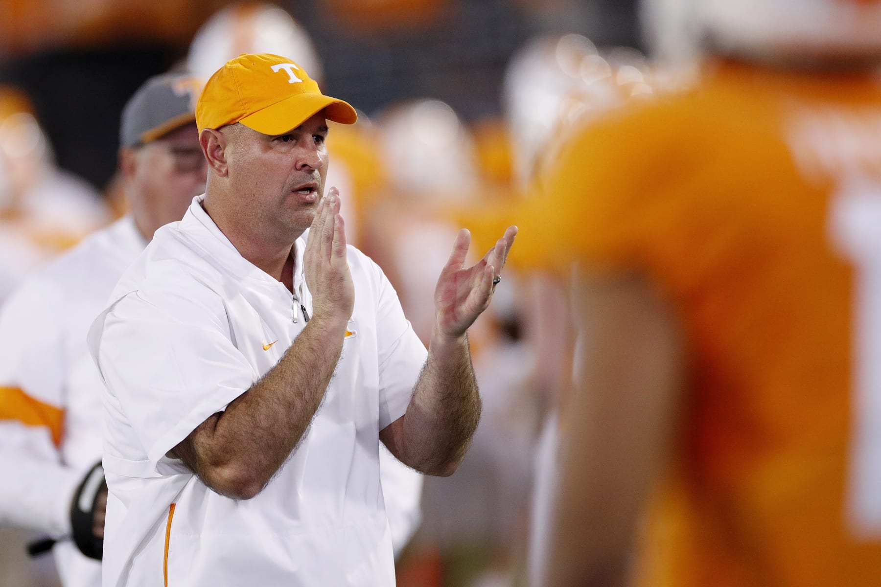 JACKSONVILLE, FL - JANUARY 02: Head coach Jeremy Pruitt of the Tennessee Volunteers looks on in the first half of the TaxSlayer Gator Bowl against the Indiana Hoosiers at TIAA Bank Field on January 2, 2020 in Jacksonville, Florida. (Photo by Joe Robbins/Getty Images)
