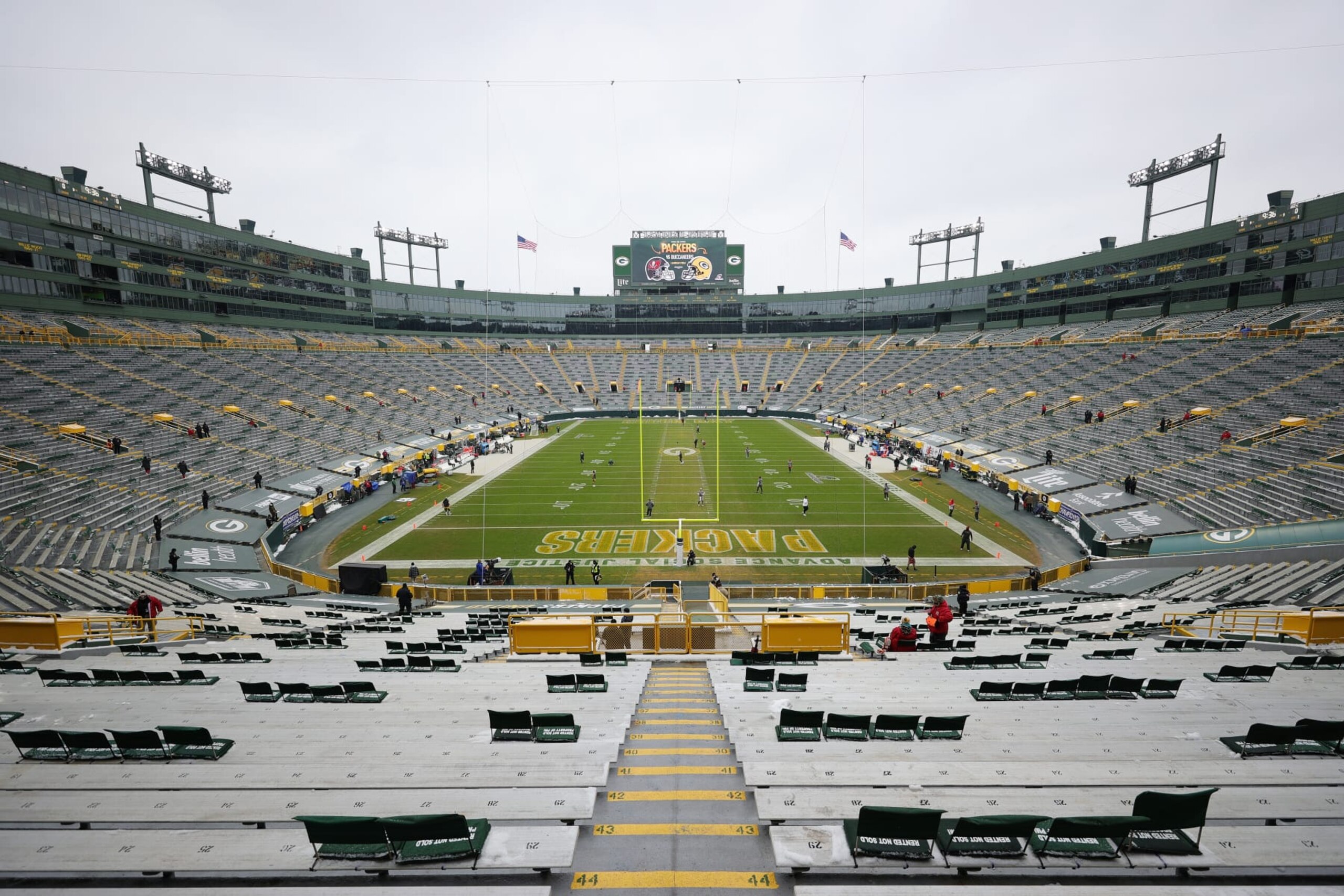 GREEN BAY, WISCONSIN - JANUARY 24: A general view of the stadium prior to the NFC Championship game between the Green Bay Packers and the Tampa Bay Buccaneers at Lambeau Field on January 24, 2021 in Green Bay, Wisconsin. (Photo by Stacy Revere/Getty Images)